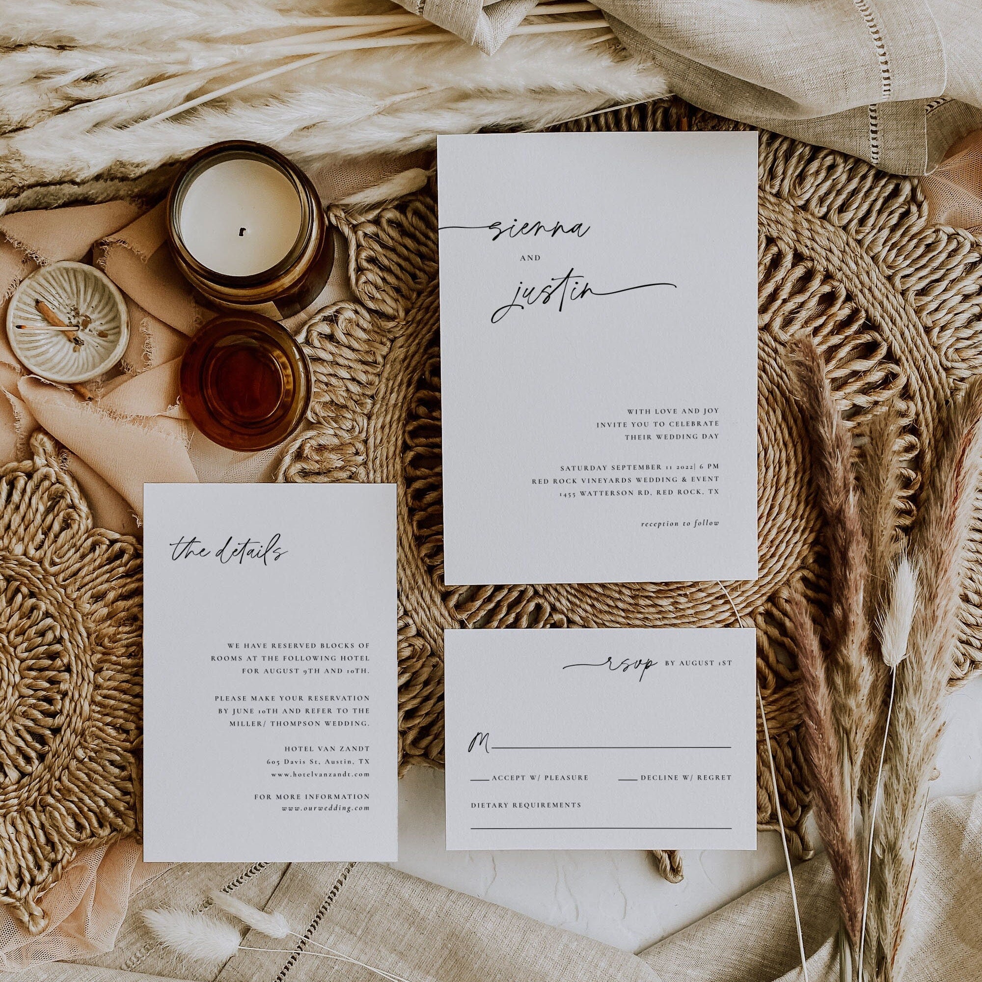 LAURA | Modern Boho Wedding Invitation Suite Template
