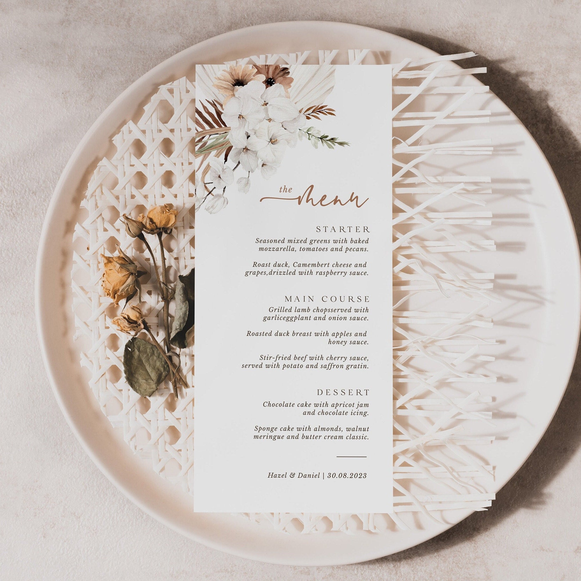 LAUREL Boho Wedding Menu Template