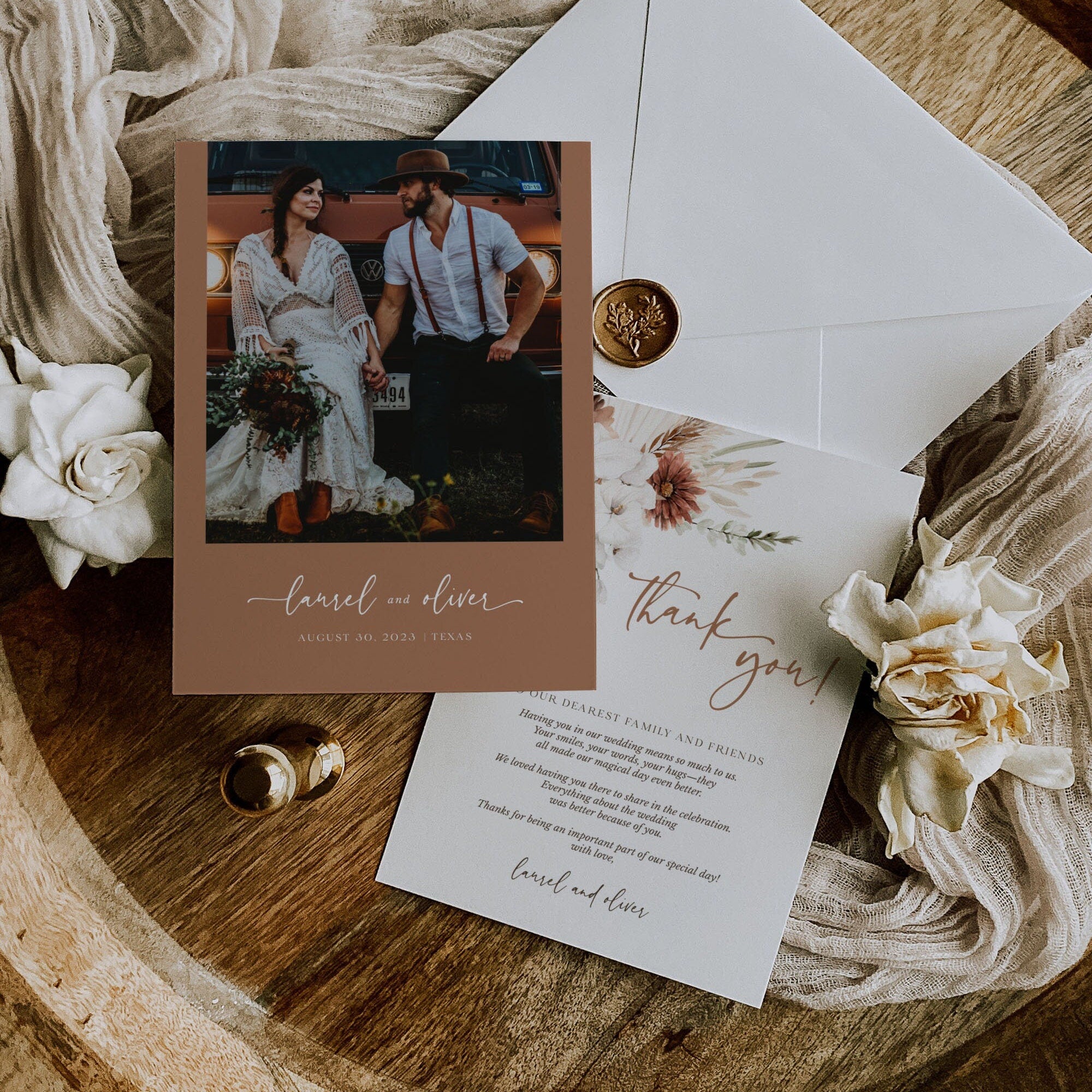 LAUREL Boho Wedding Thank You Cards Templates
