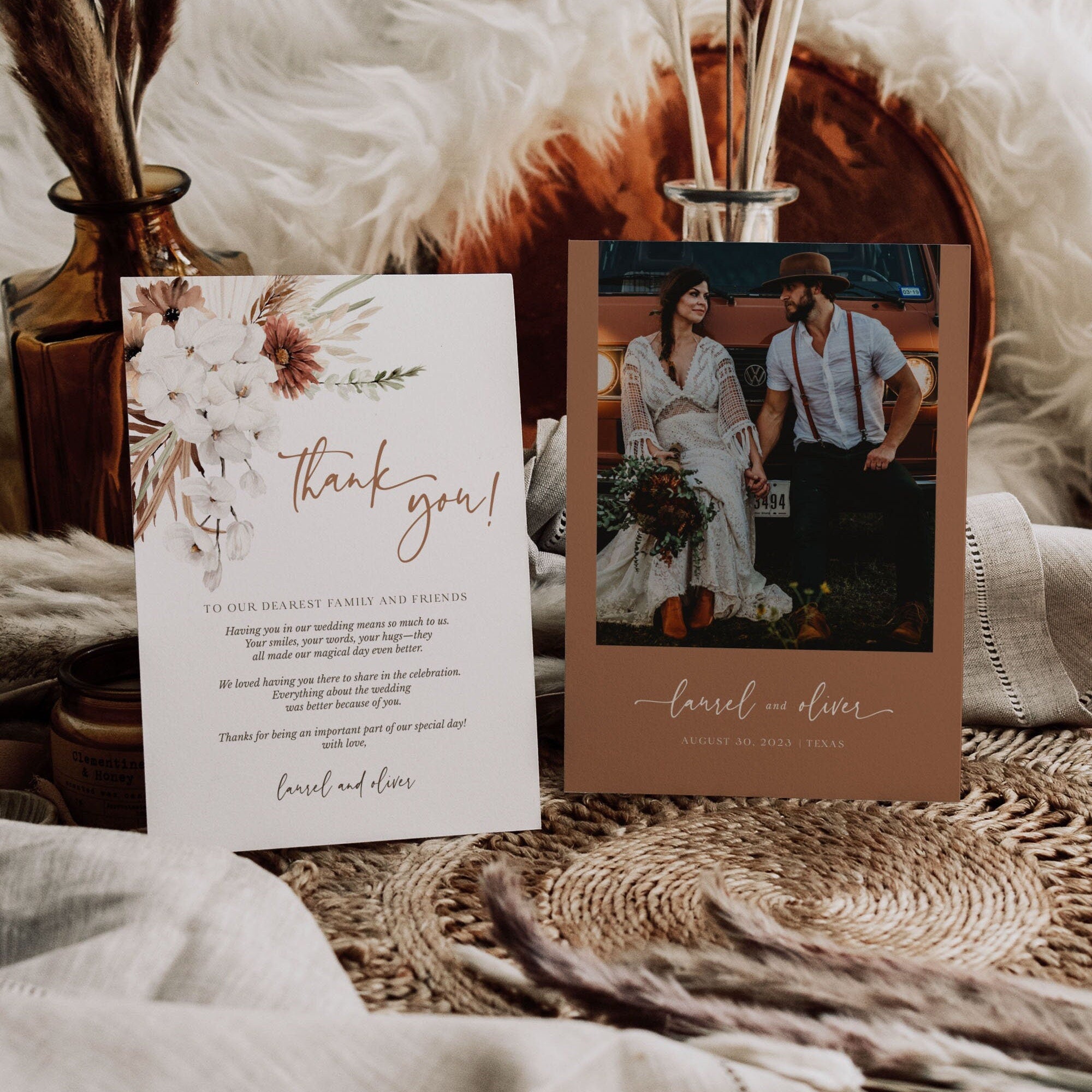 LAUREL Boho Wedding Thank You Cards Templates