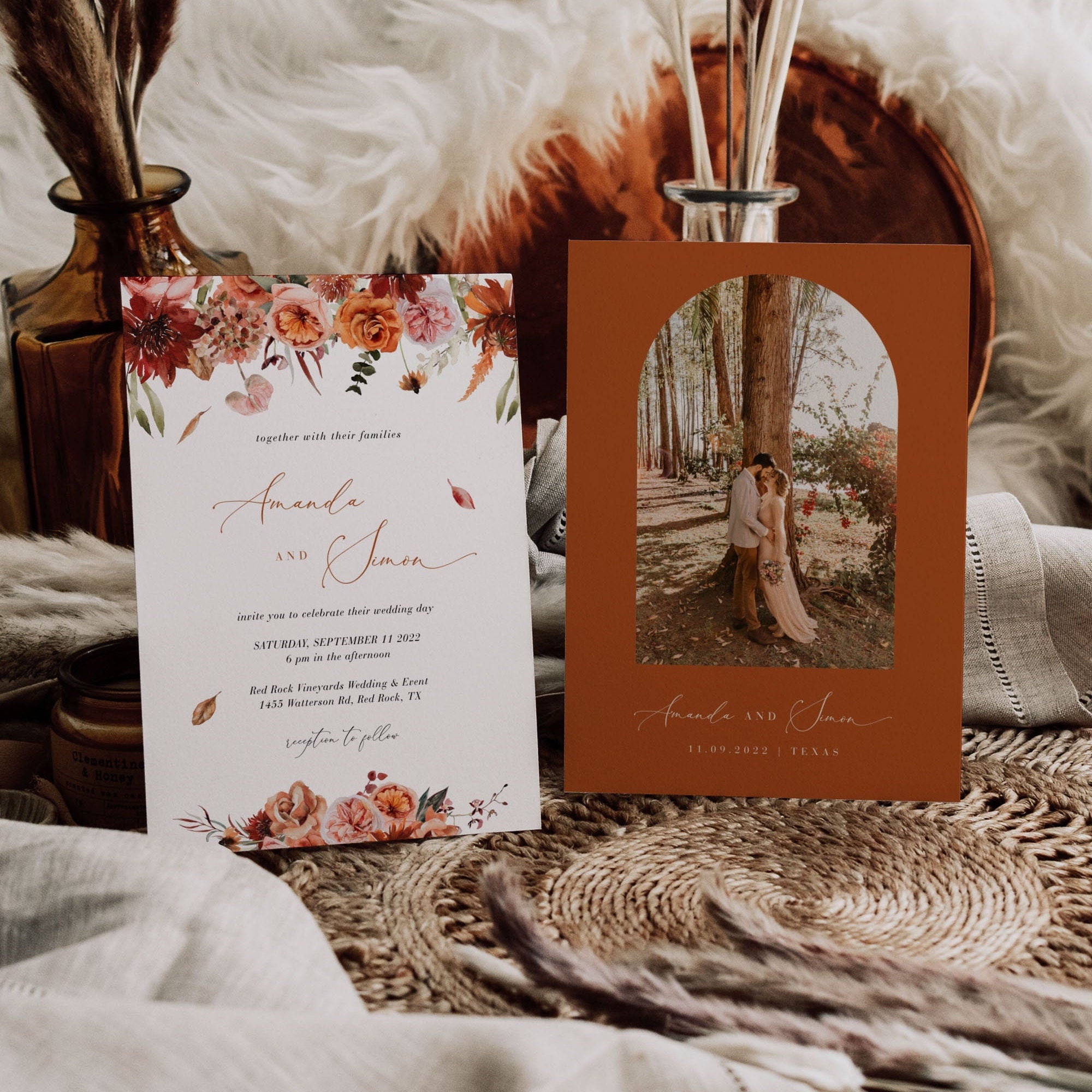 SCARLETT Boho Style Wedding Invitation Set Template