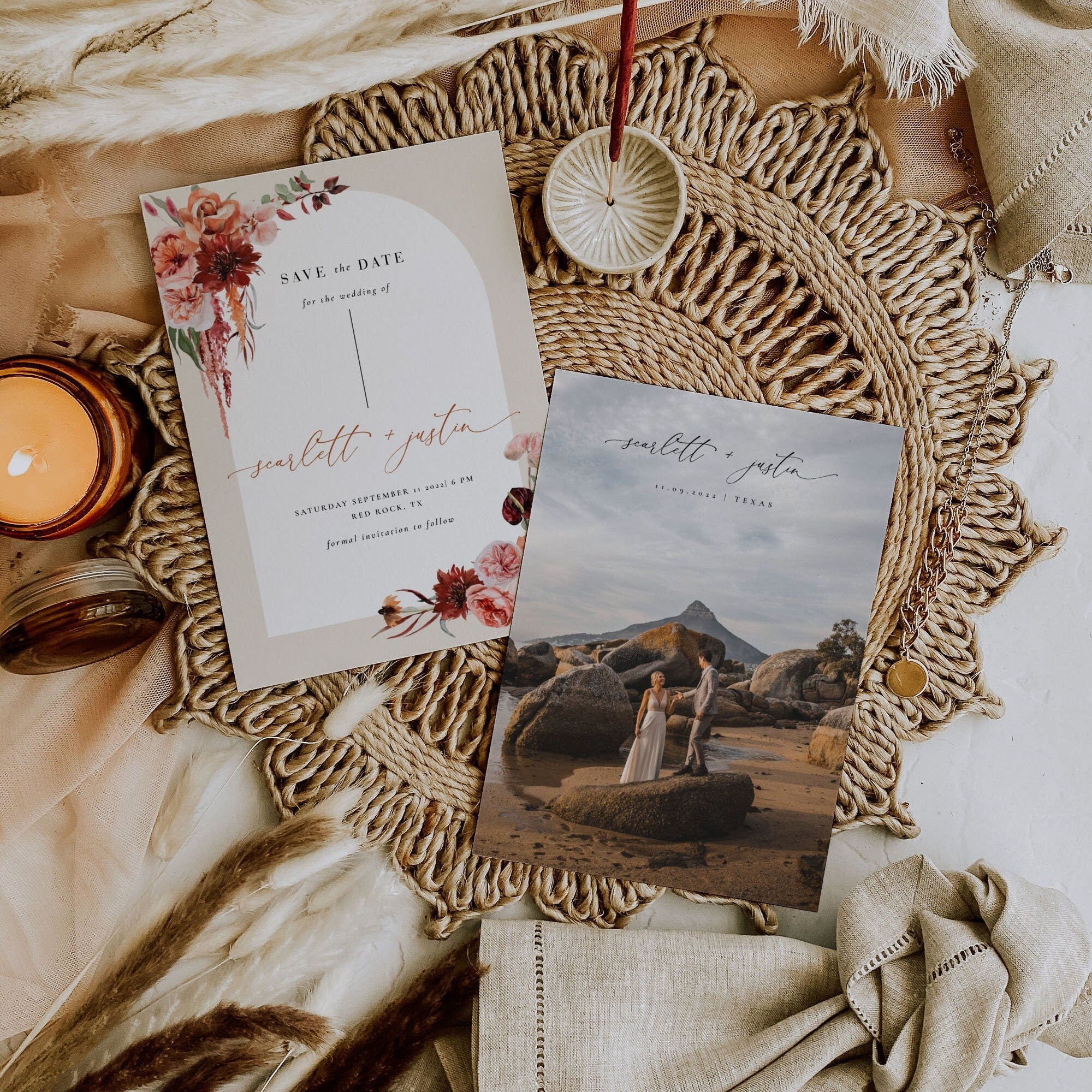 SCARLETT Arch Bohemian Save the Date Template