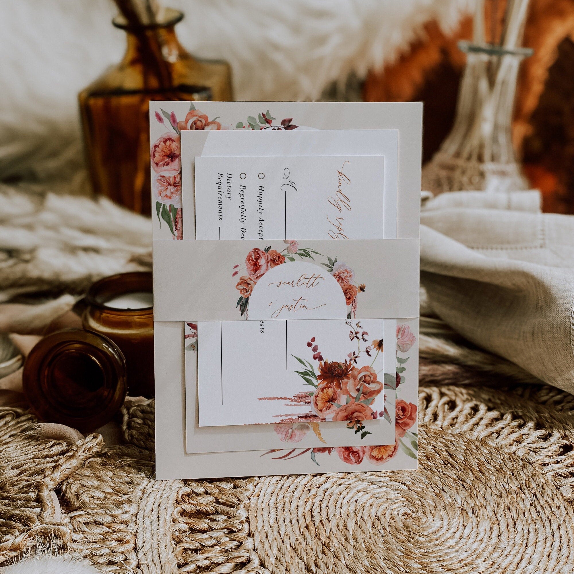 SCARLETT Boho Wedding Invitations with Rsvp Template