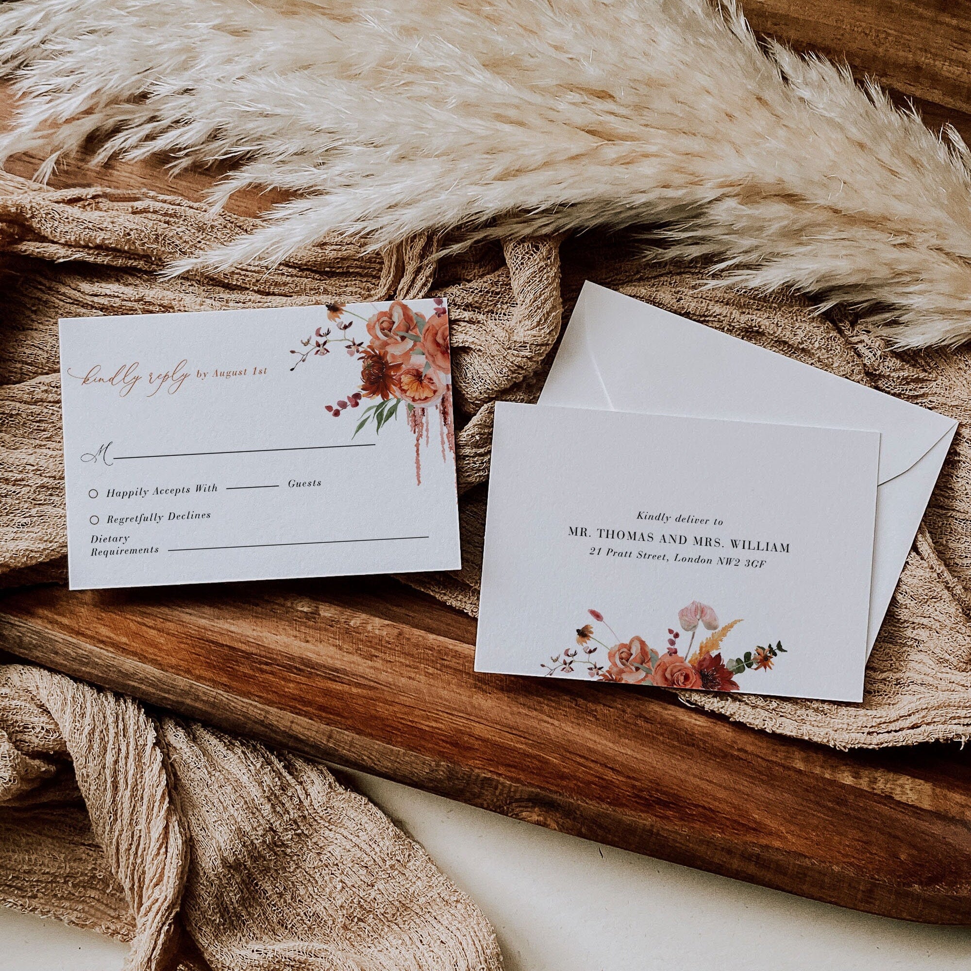SCARLETT Boho Wedding Invitations with Rsvp Template