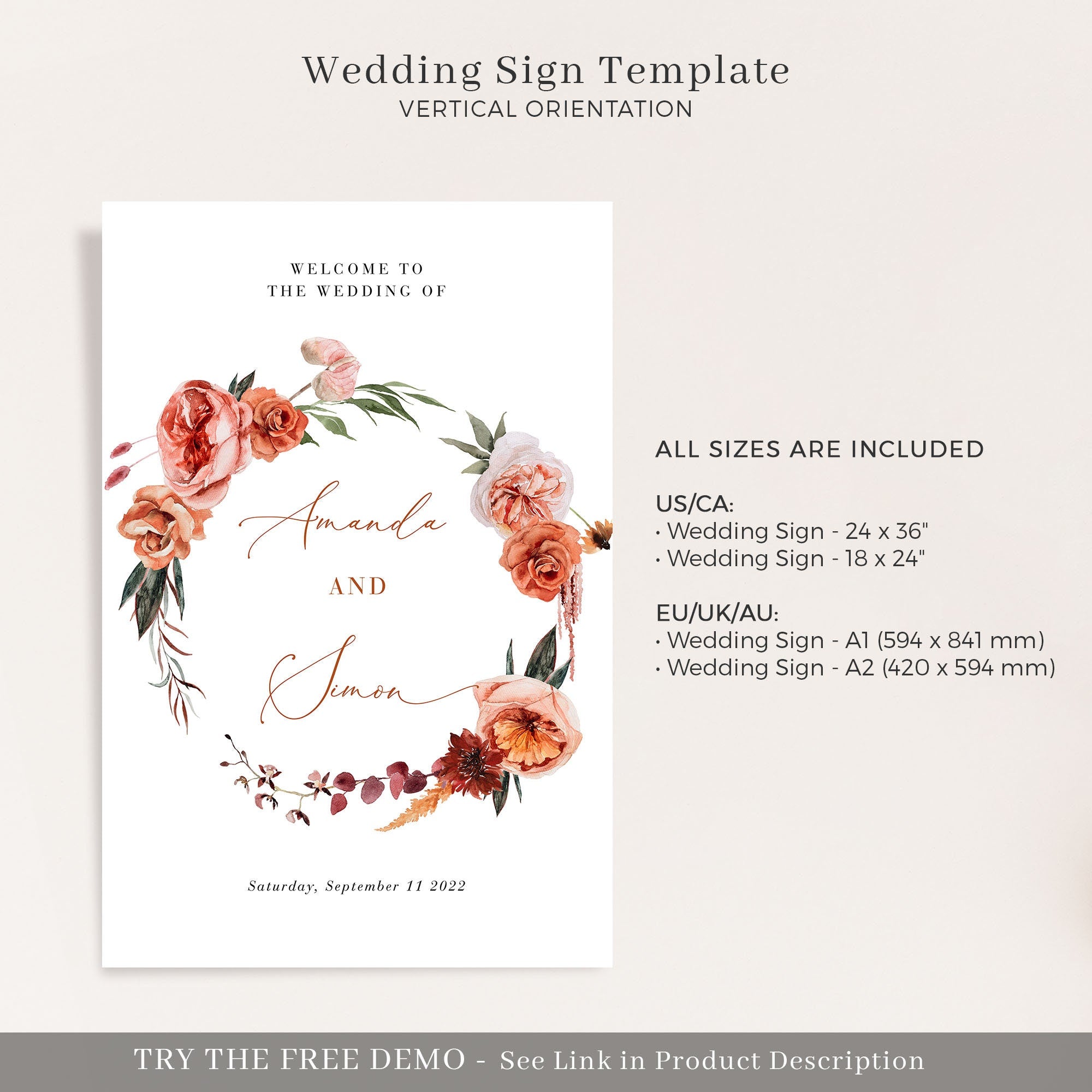 SCARLETT Boho Wedding Welcome Sign Template