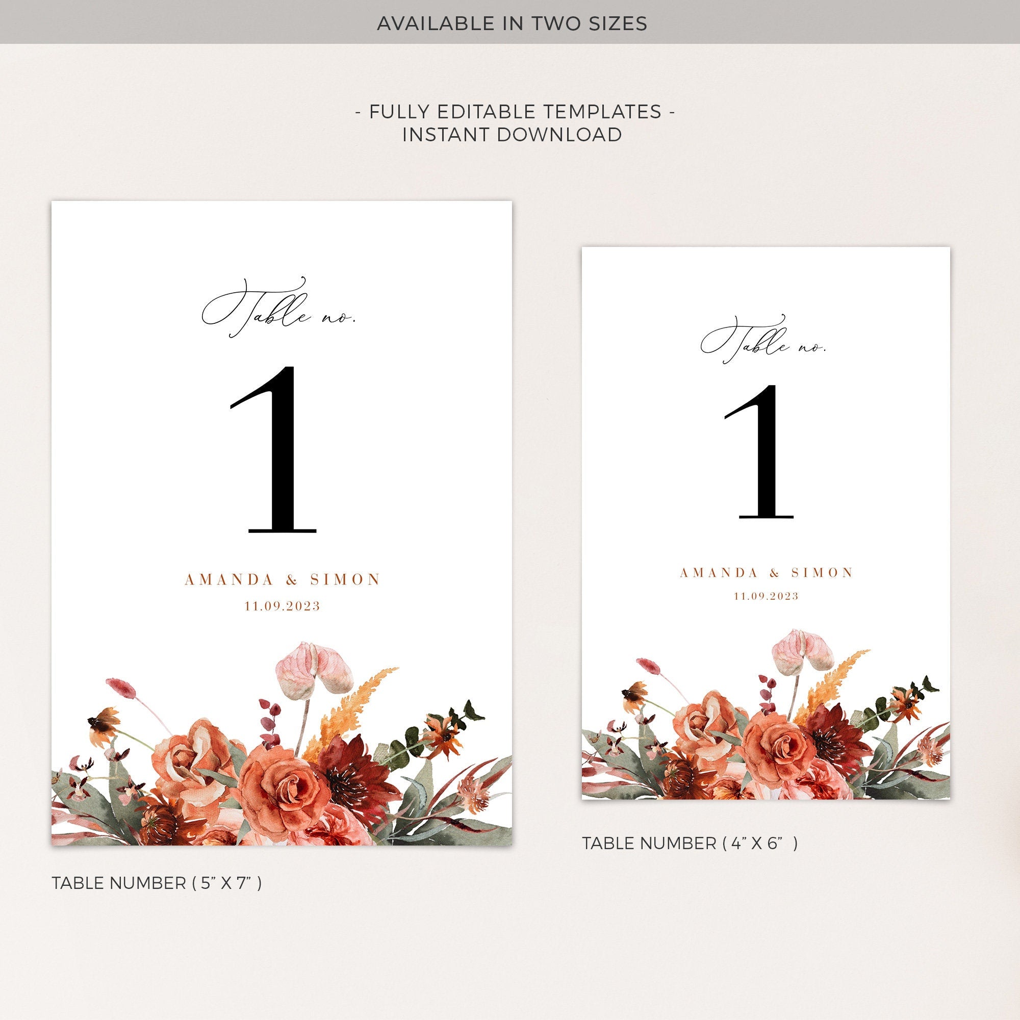 SCARLETT Boho Wedding Table Numbers Template