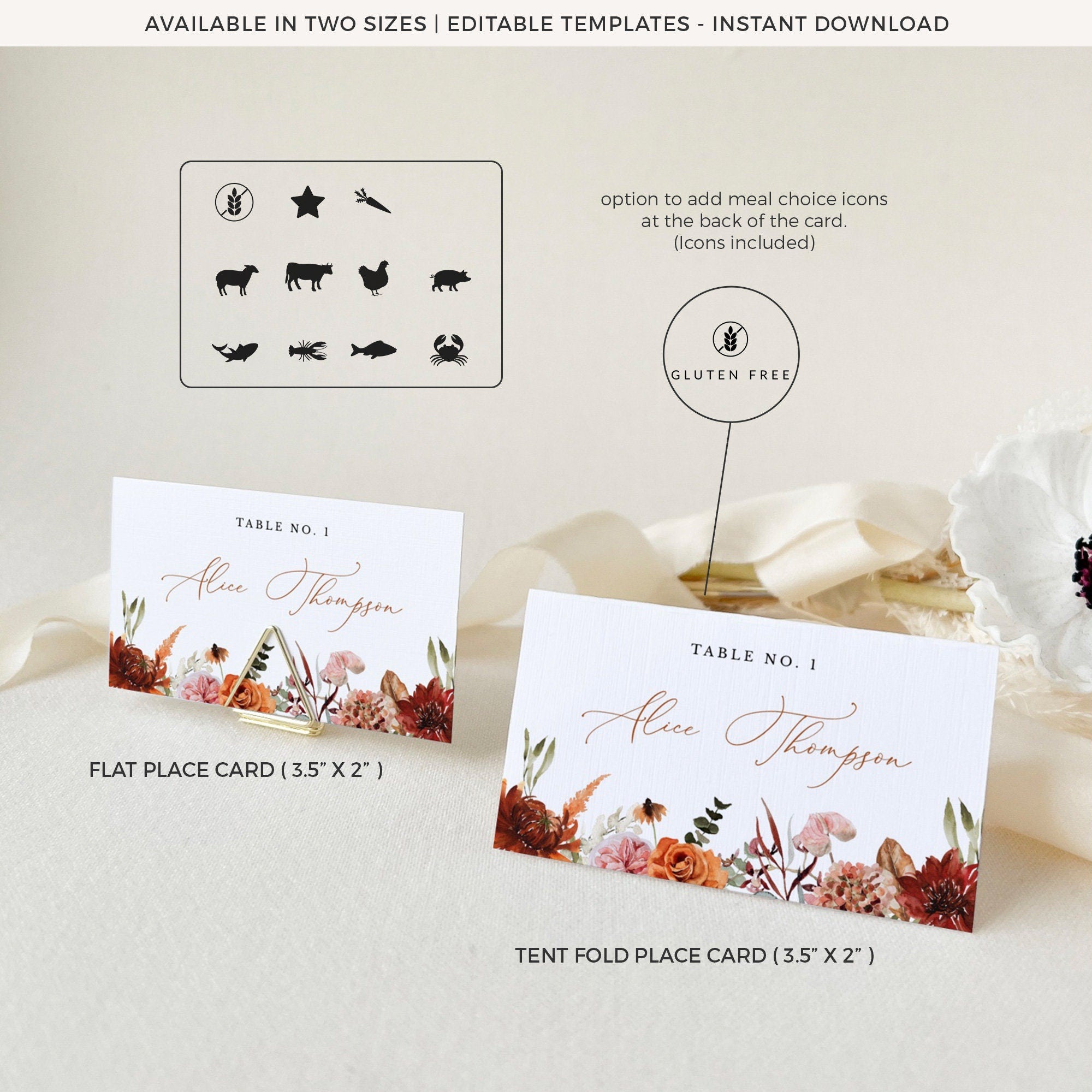 SCARLETT Boho Place Cards Template for Wedding