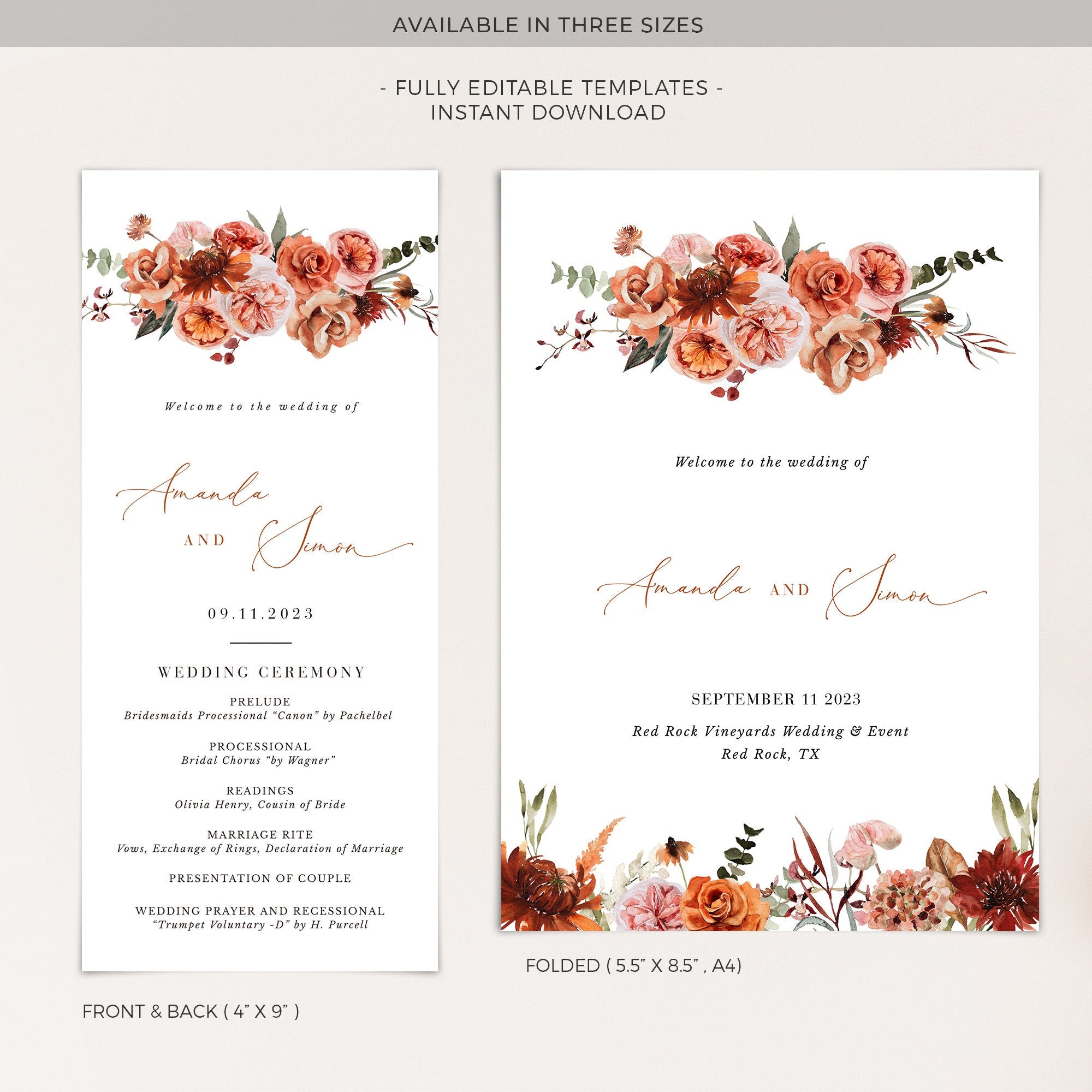 SCARLETT Boho Wedding Program Template