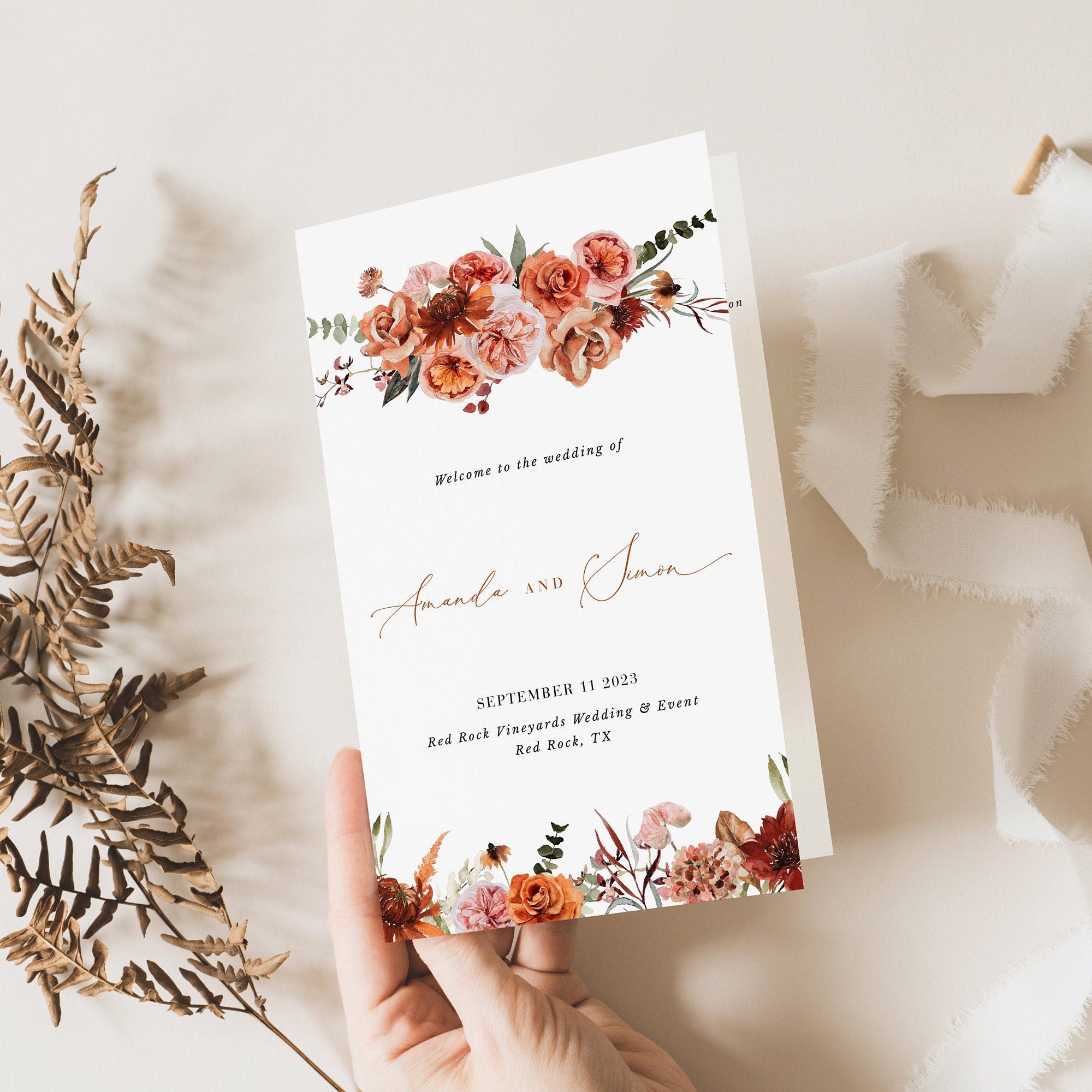 SCARLETT Boho Wedding Program Template