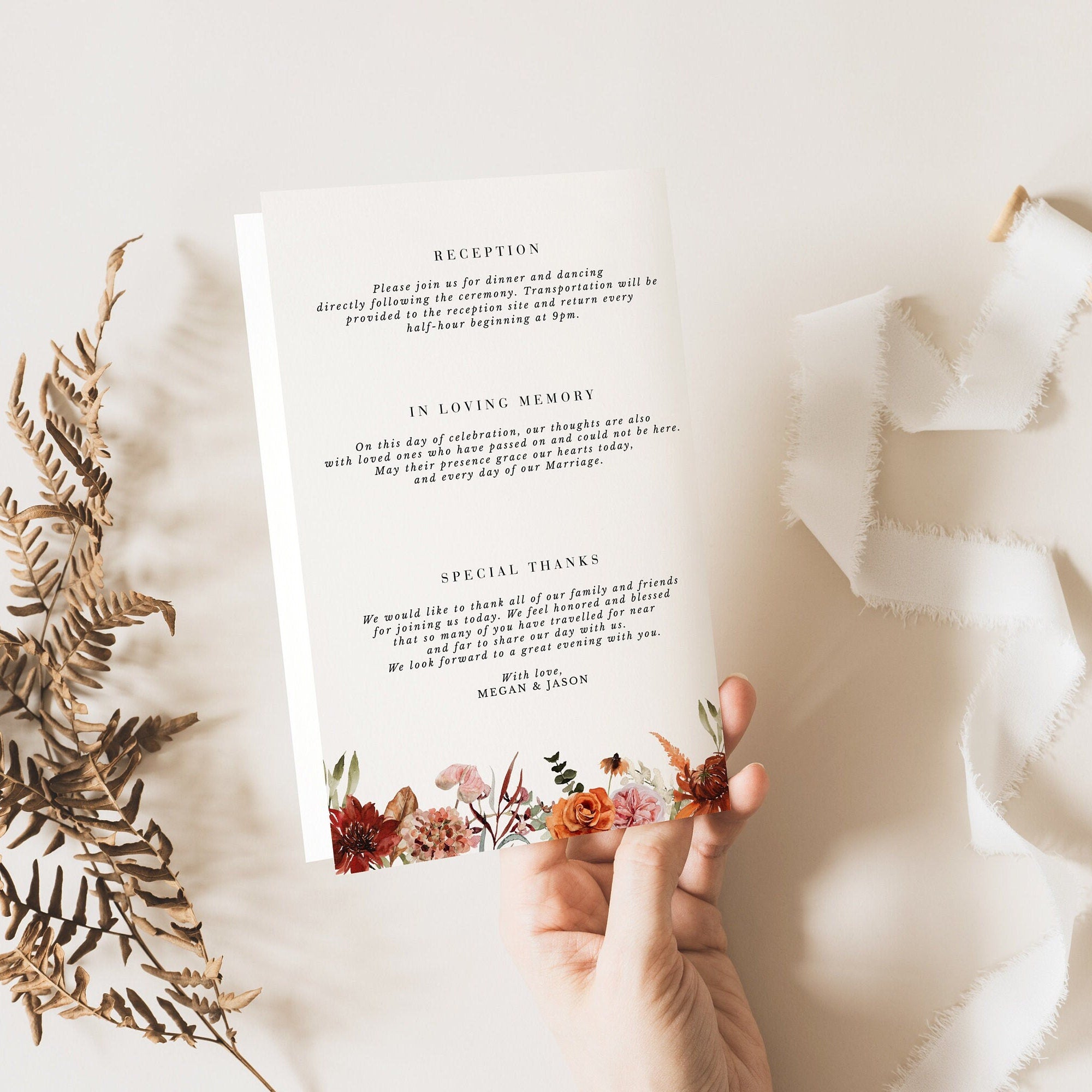 SCARLETT Boho Wedding Program Template