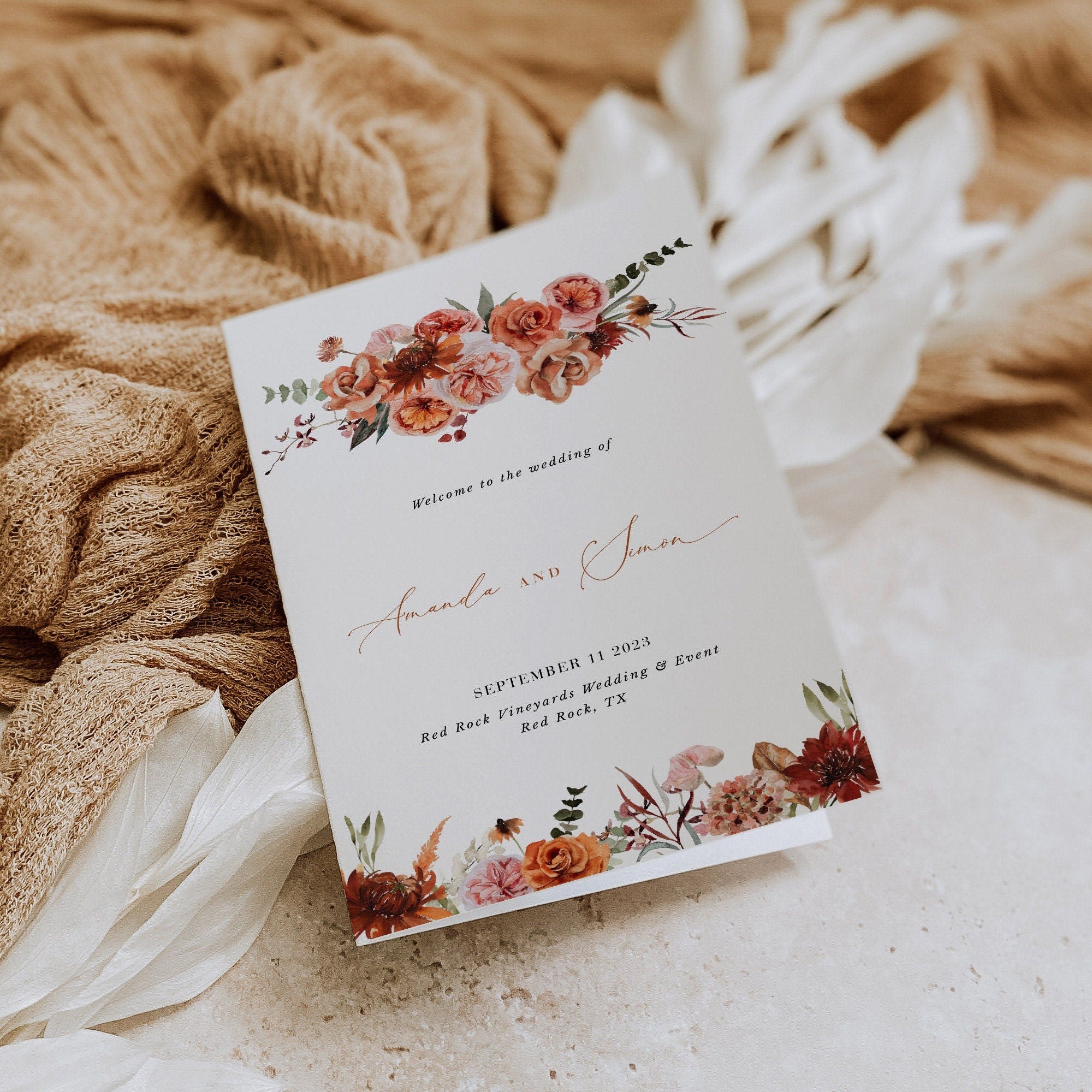 SCARLETT Boho Wedding Program Template