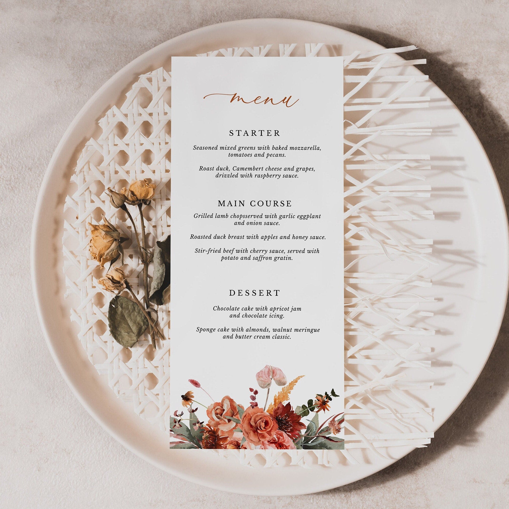 SCARLETT Boho Wedding Menu Cards