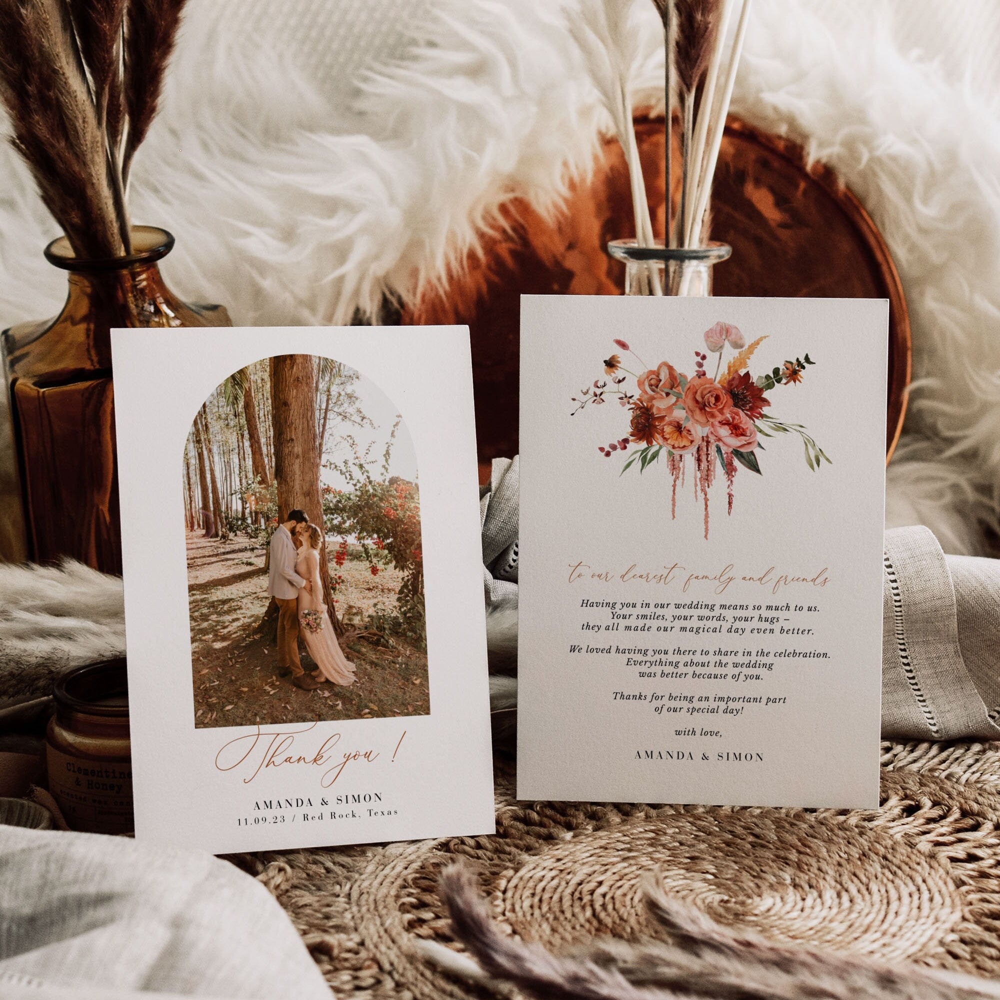 SCARLETT Template for Wedding Thank You Cards Boho Style