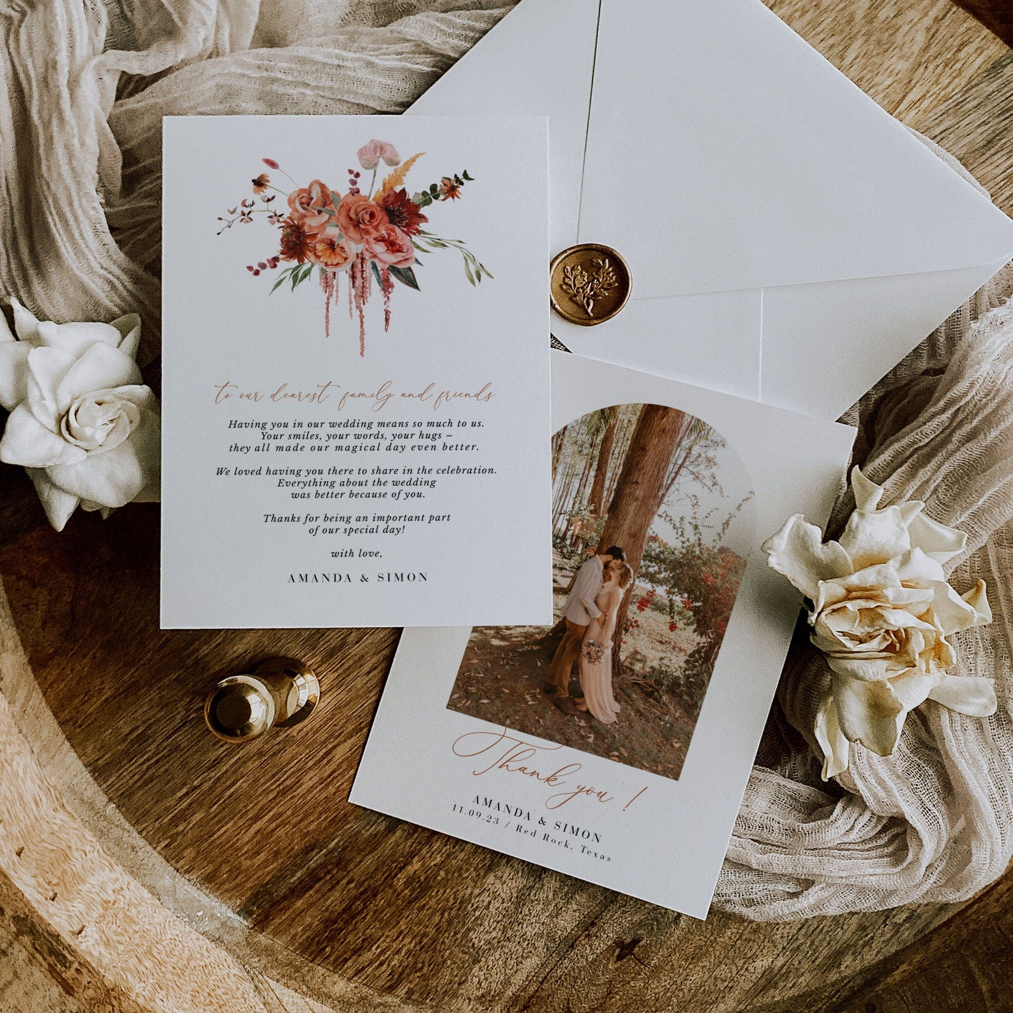 SCARLETT Template for Wedding Thank You Cards Boho Style