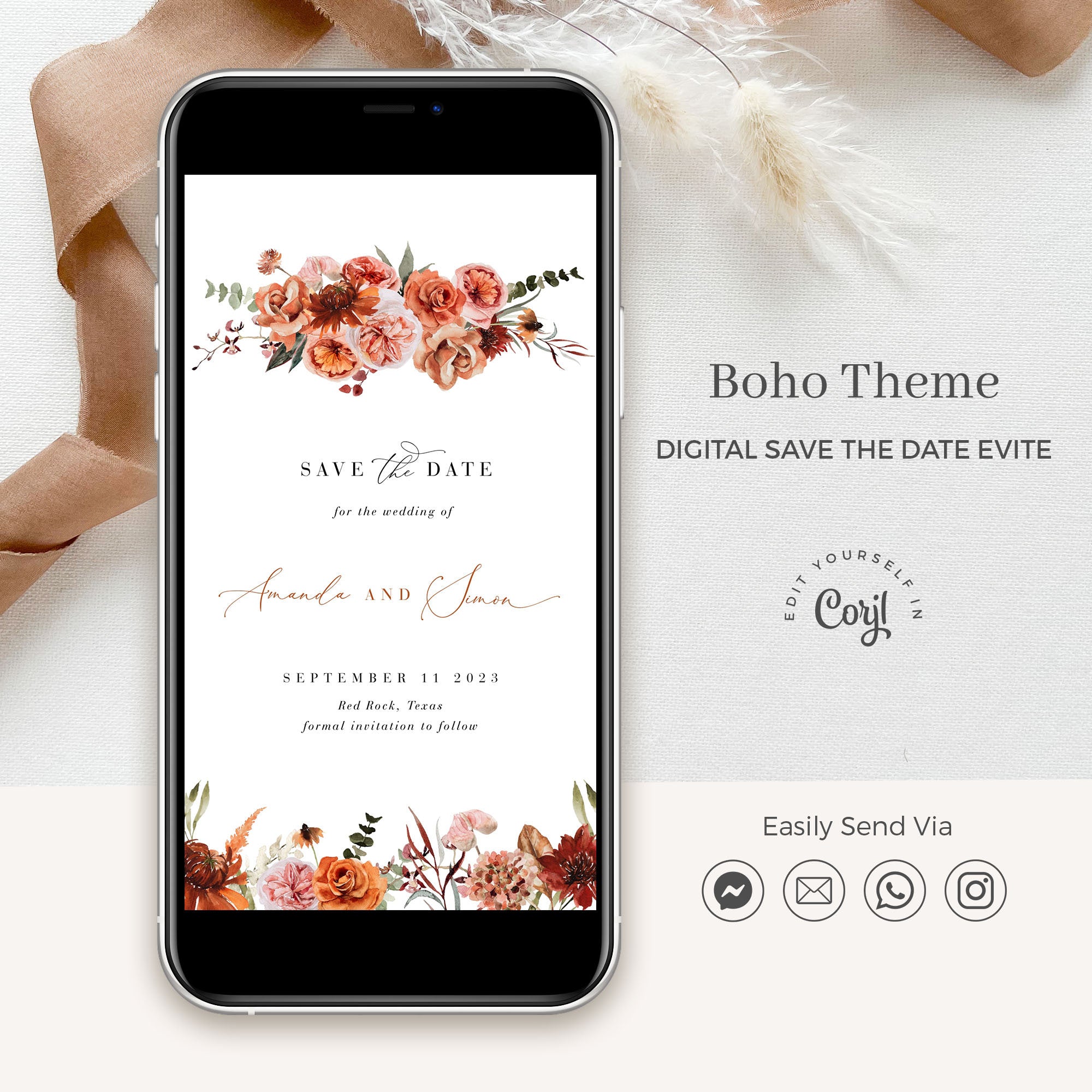 SCARLETT Boho Wedding Save the Date Digital