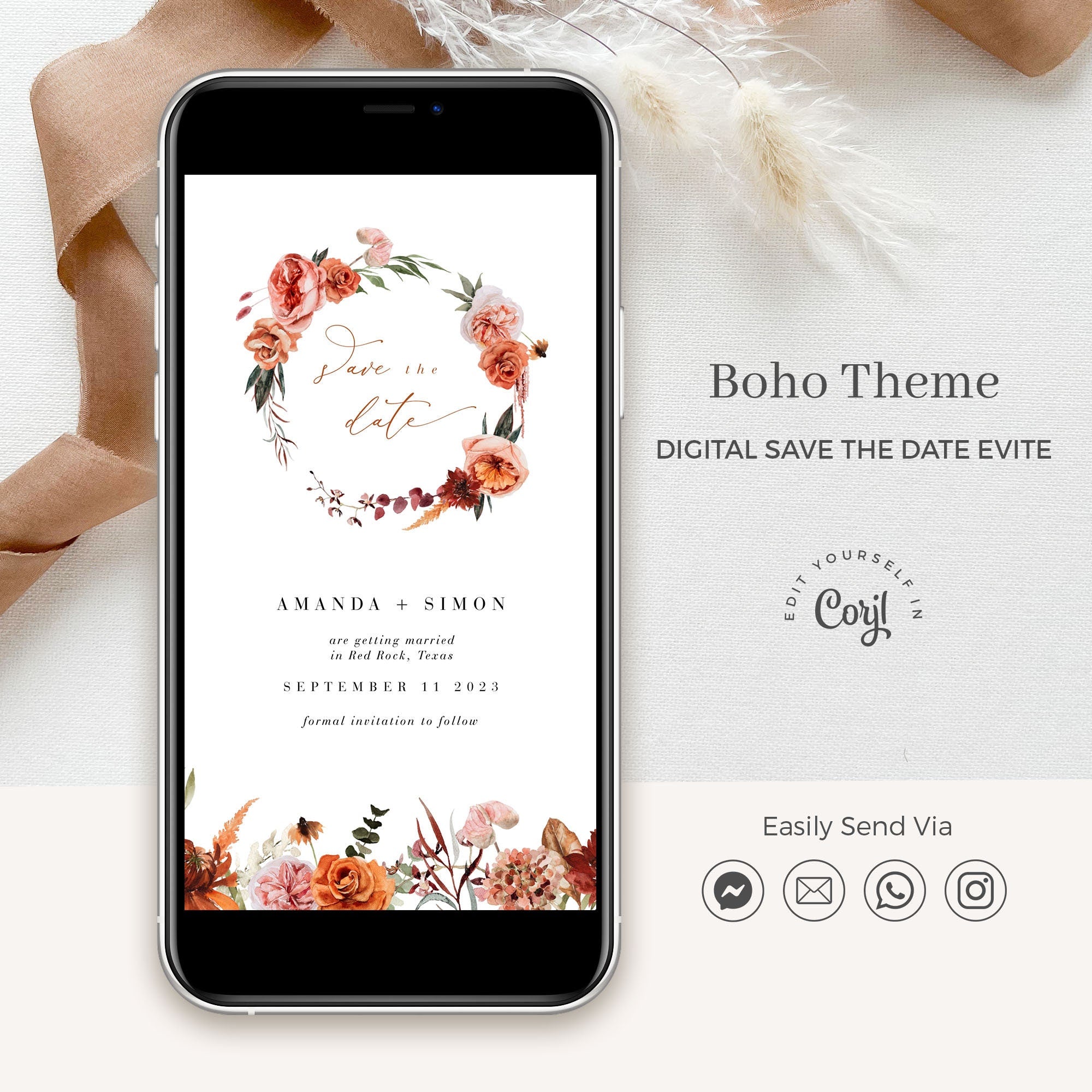 SCARLETT Electronic Save the Date Boho Style