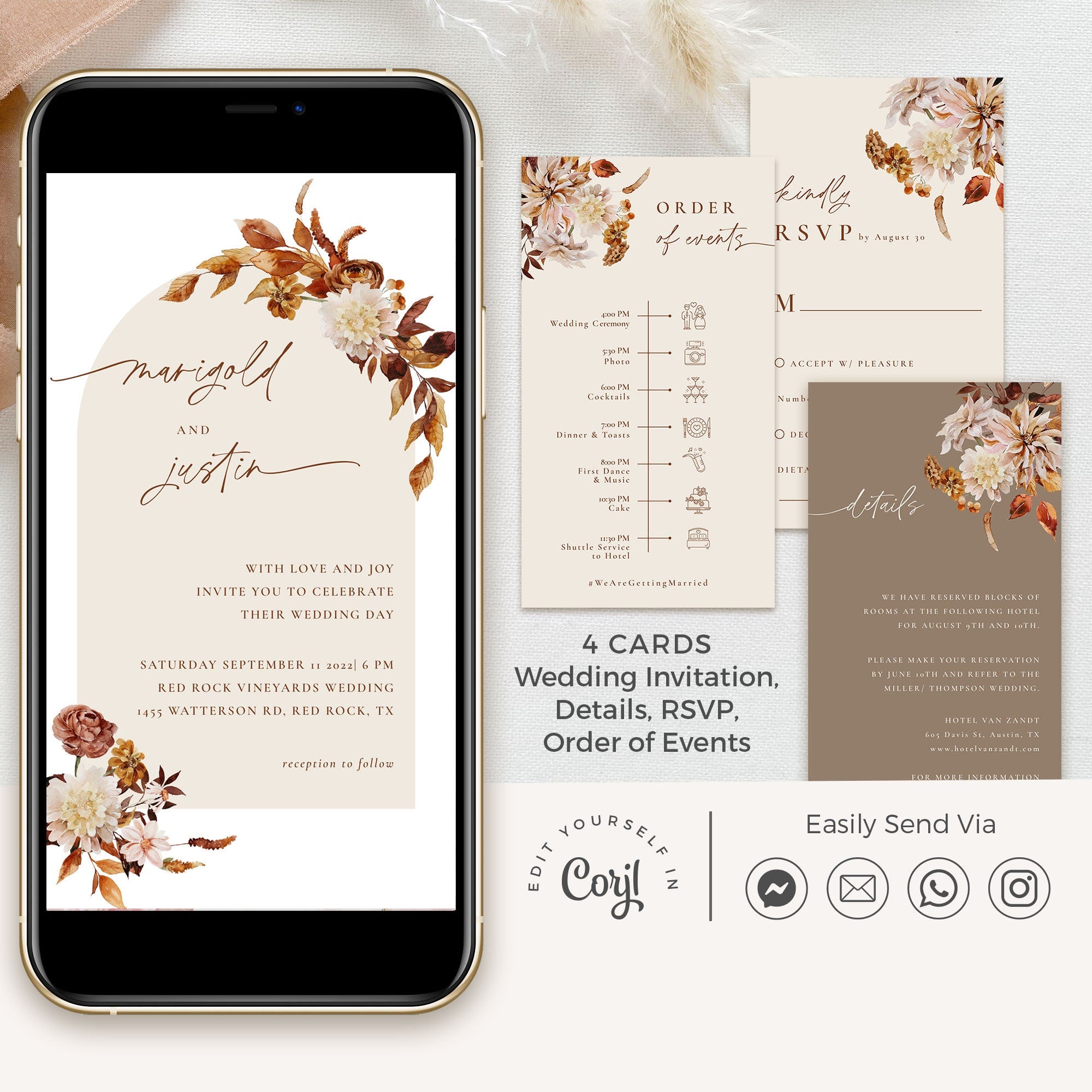 MARIGOLD Boho Wedding Invitation Electronic