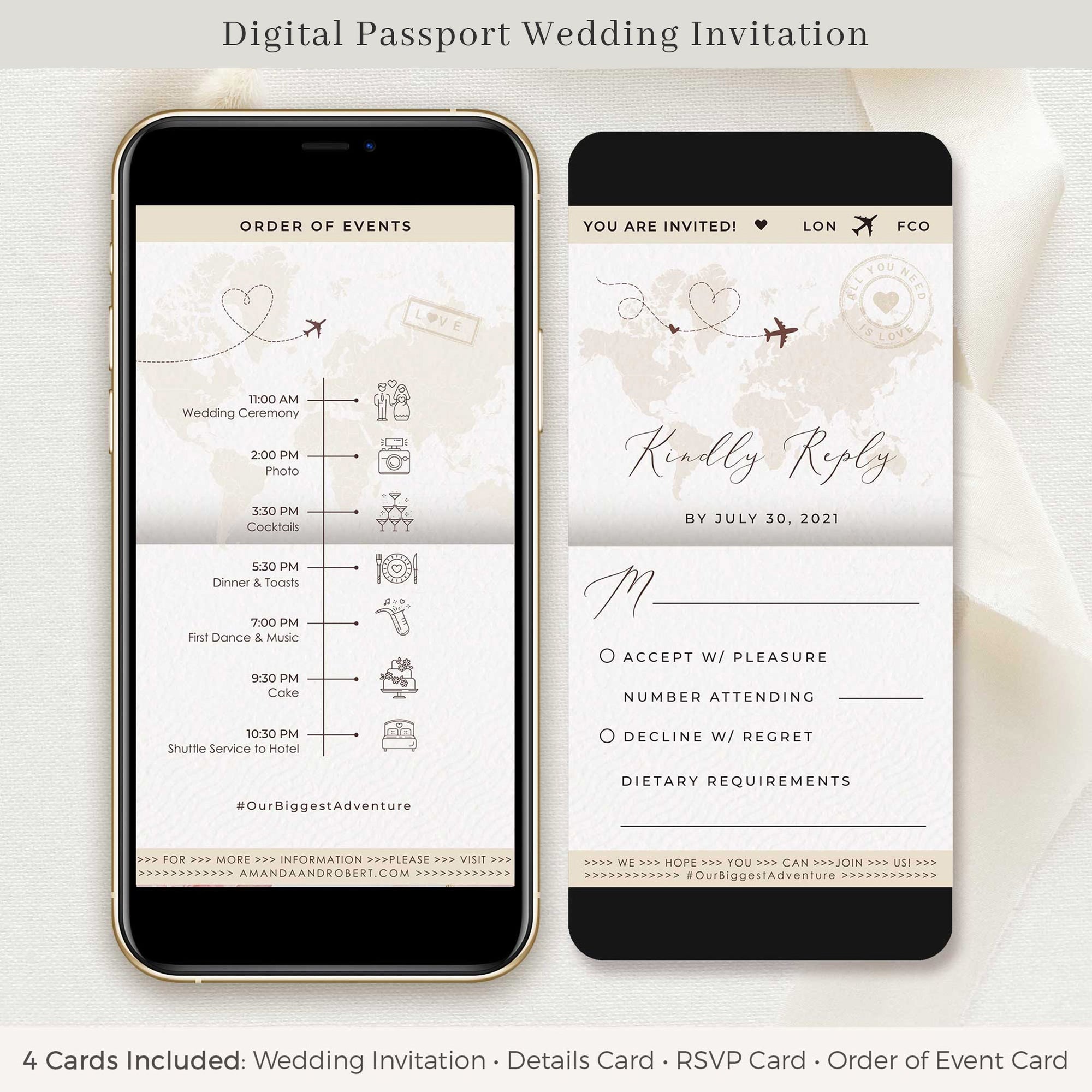 SOFIA Digital Boarding Pass Save the Date &amp; Passport Wedding Invitation Bundle