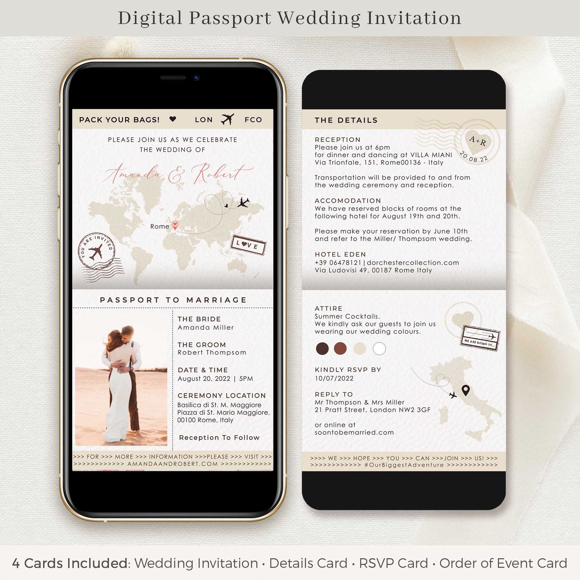 SOFIA Digital Boarding Pass Save the Date &amp; Passport Wedding Invitation Bundle