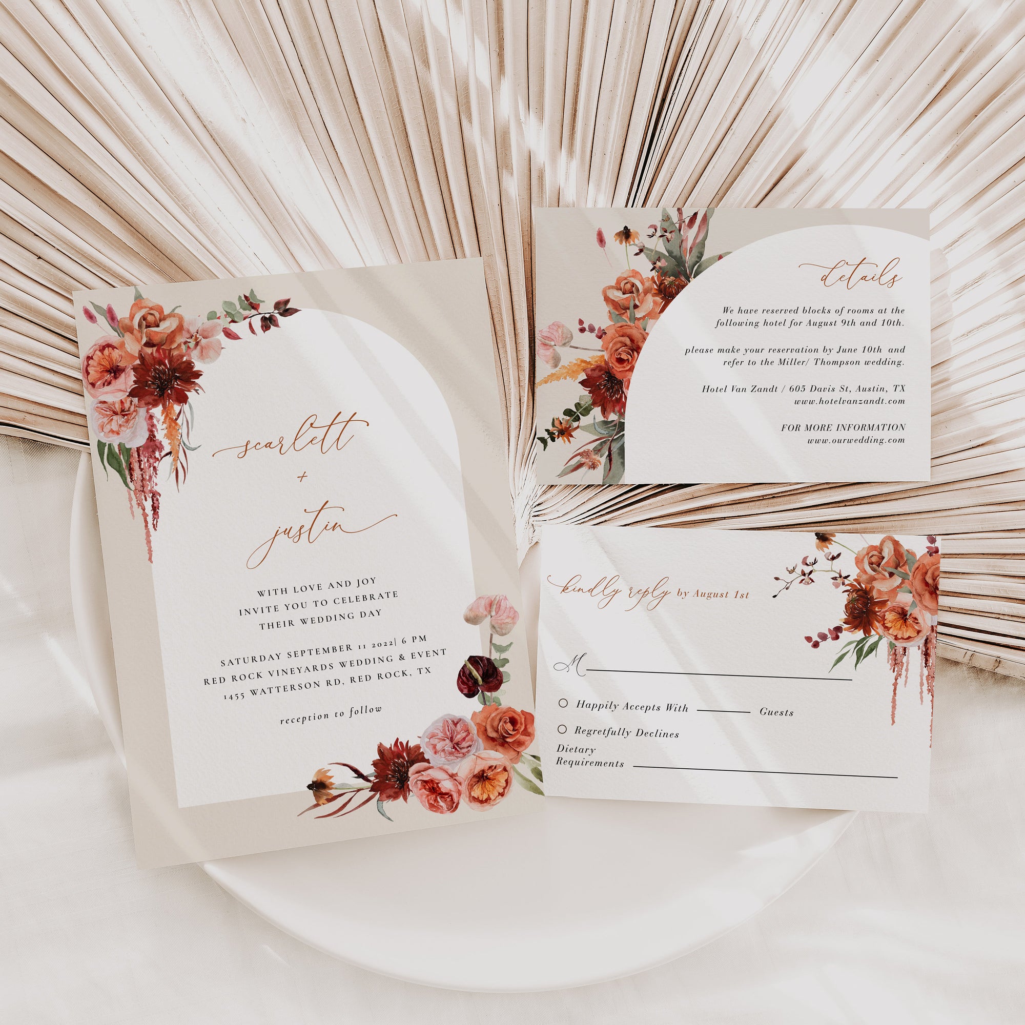 SCARLETT Boho Wedding Invitations with Rsvp Template