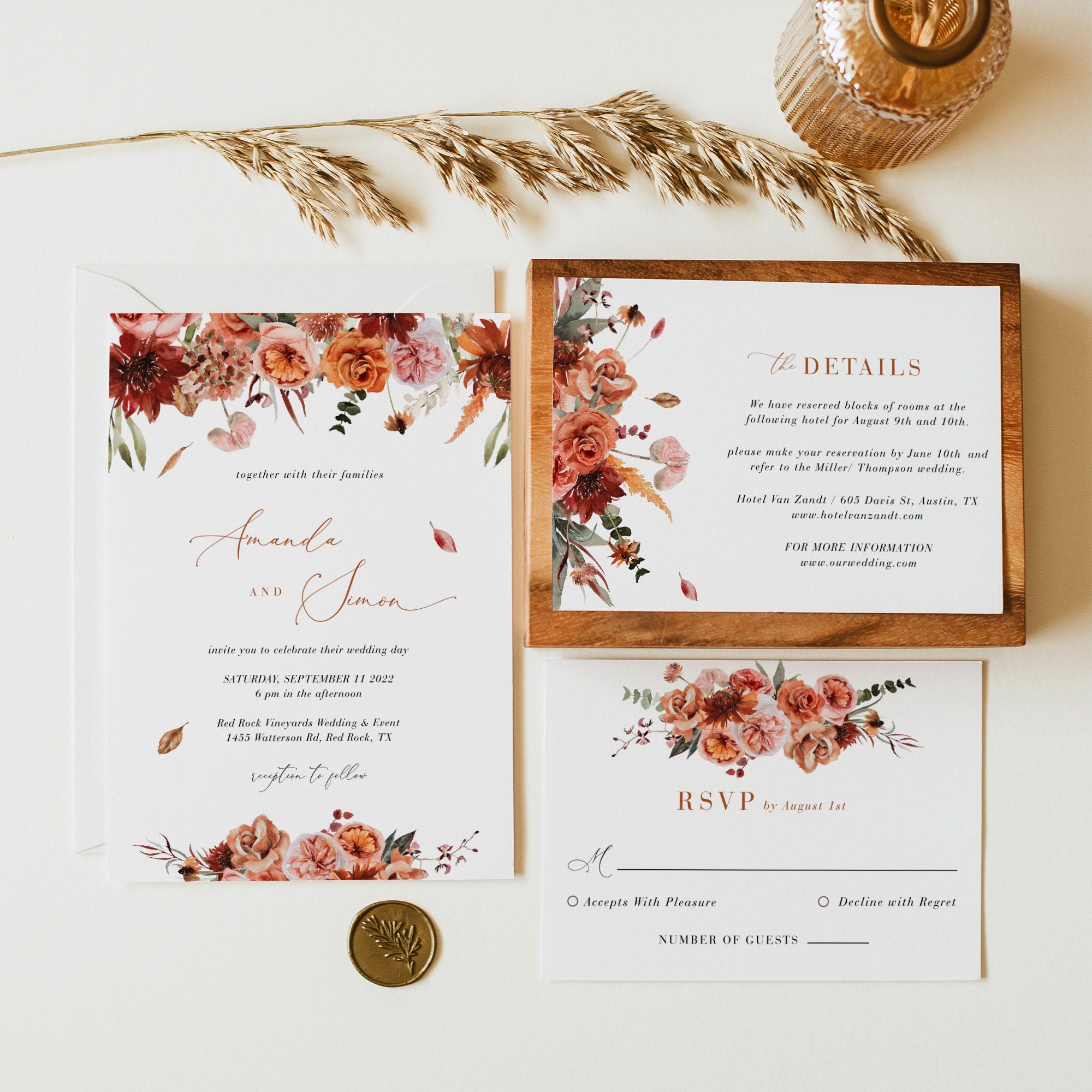 SCARLETT Boho Style Wedding Invitation Set Template