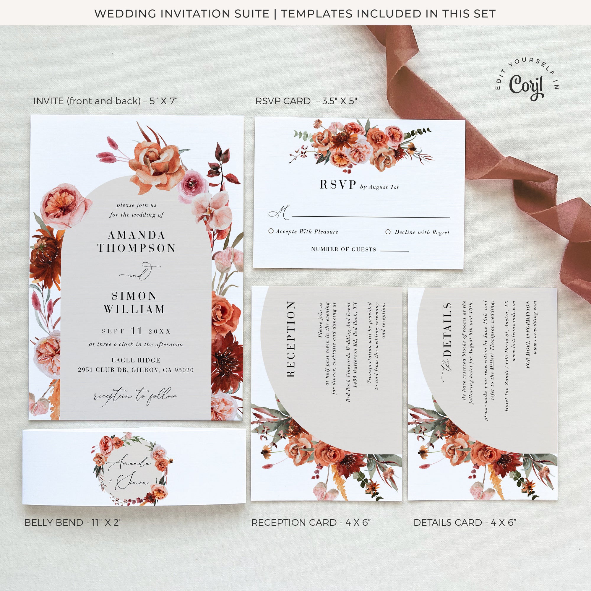 SCARLETT Boho Wedding Invitation Suite Template