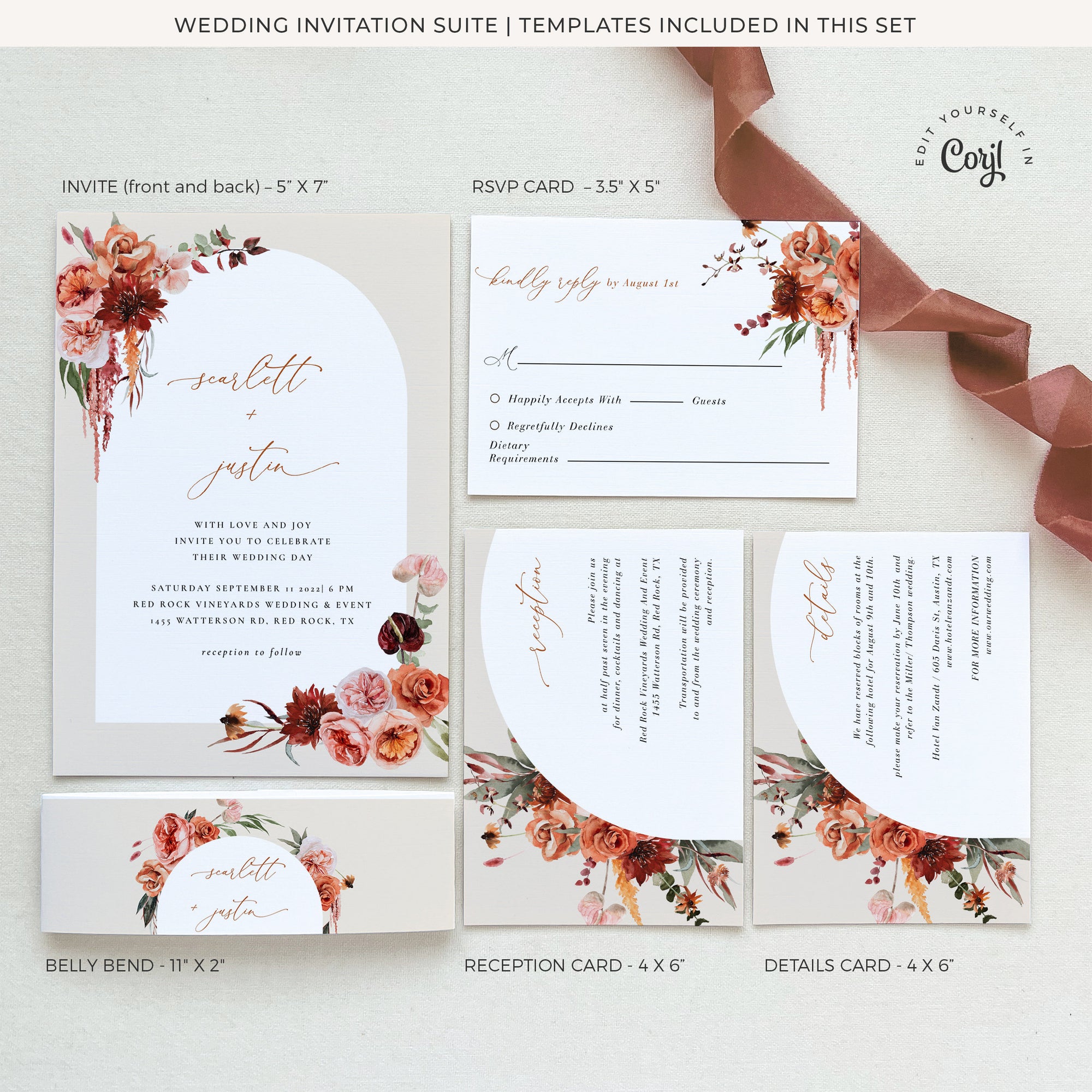 SCARLETT Boho Wedding Invitations with Rsvp Template