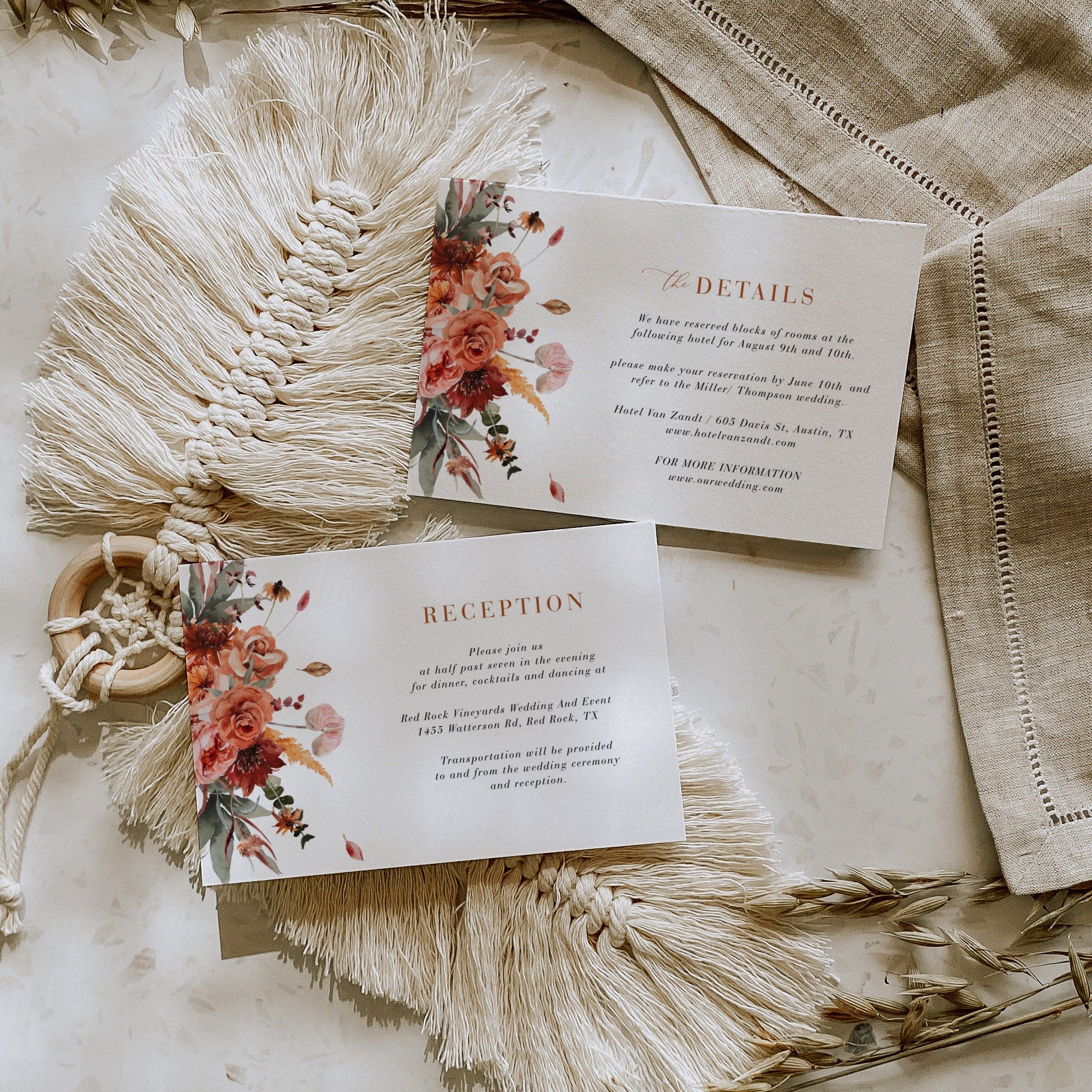 SCARLETT Boho Style Wedding Invitation Set Template