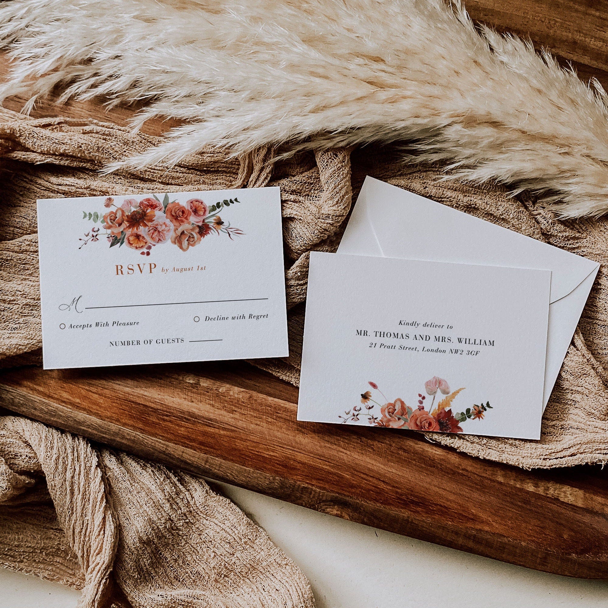 SCARLETT Boho Style Wedding Invitation Set Template
