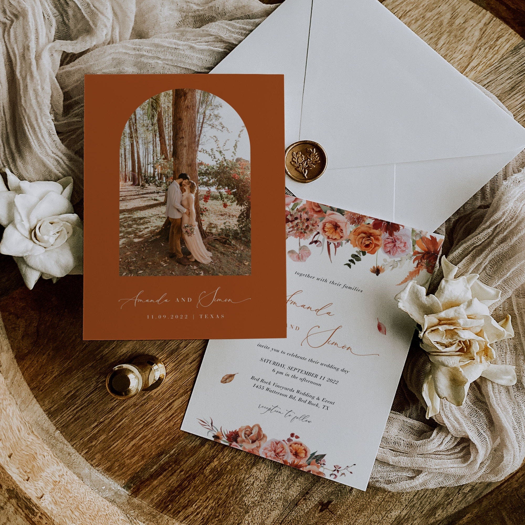 SCARLETT Boho Style Wedding Invitation Set Template