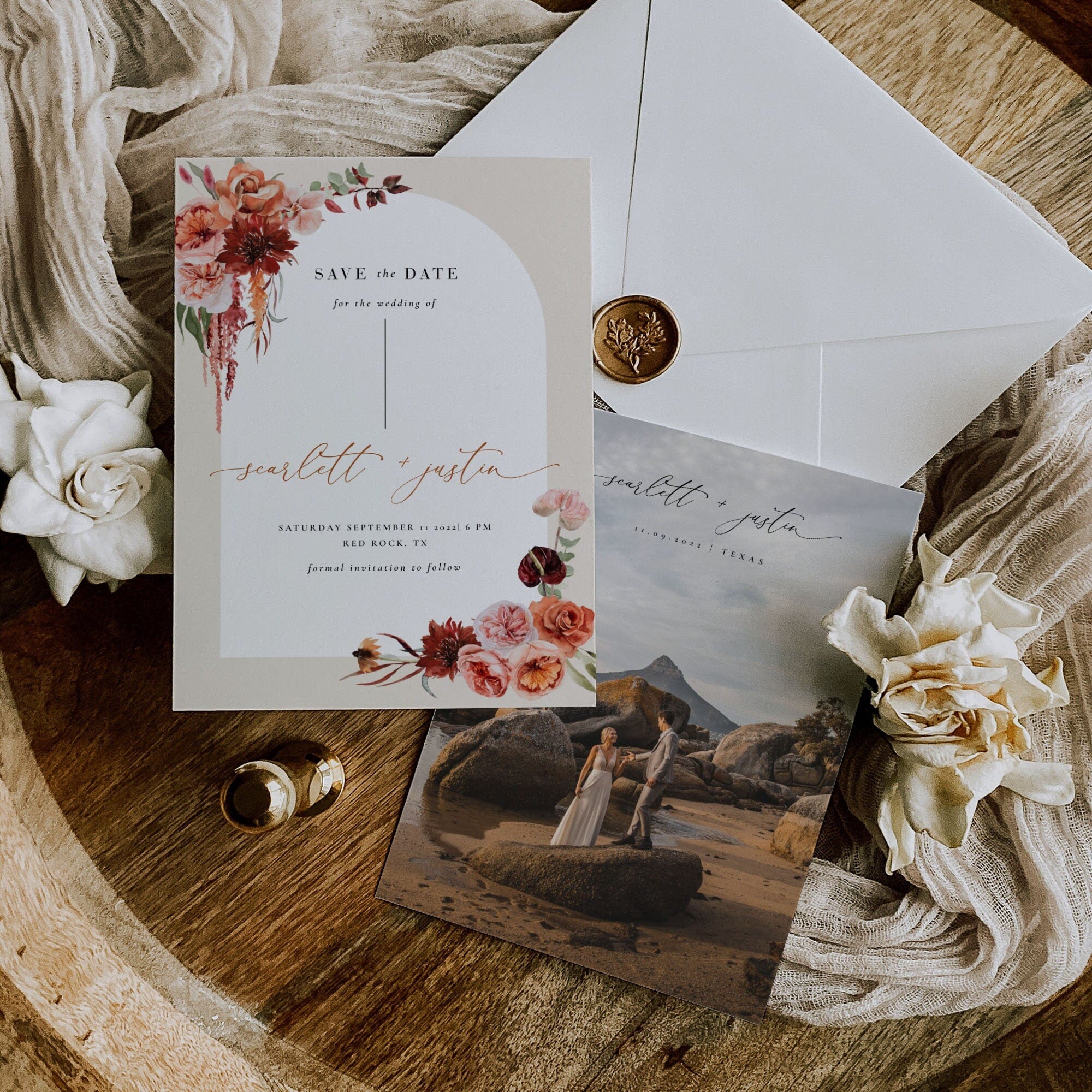 SCARLETT Arch Bohemian Save the Date Template