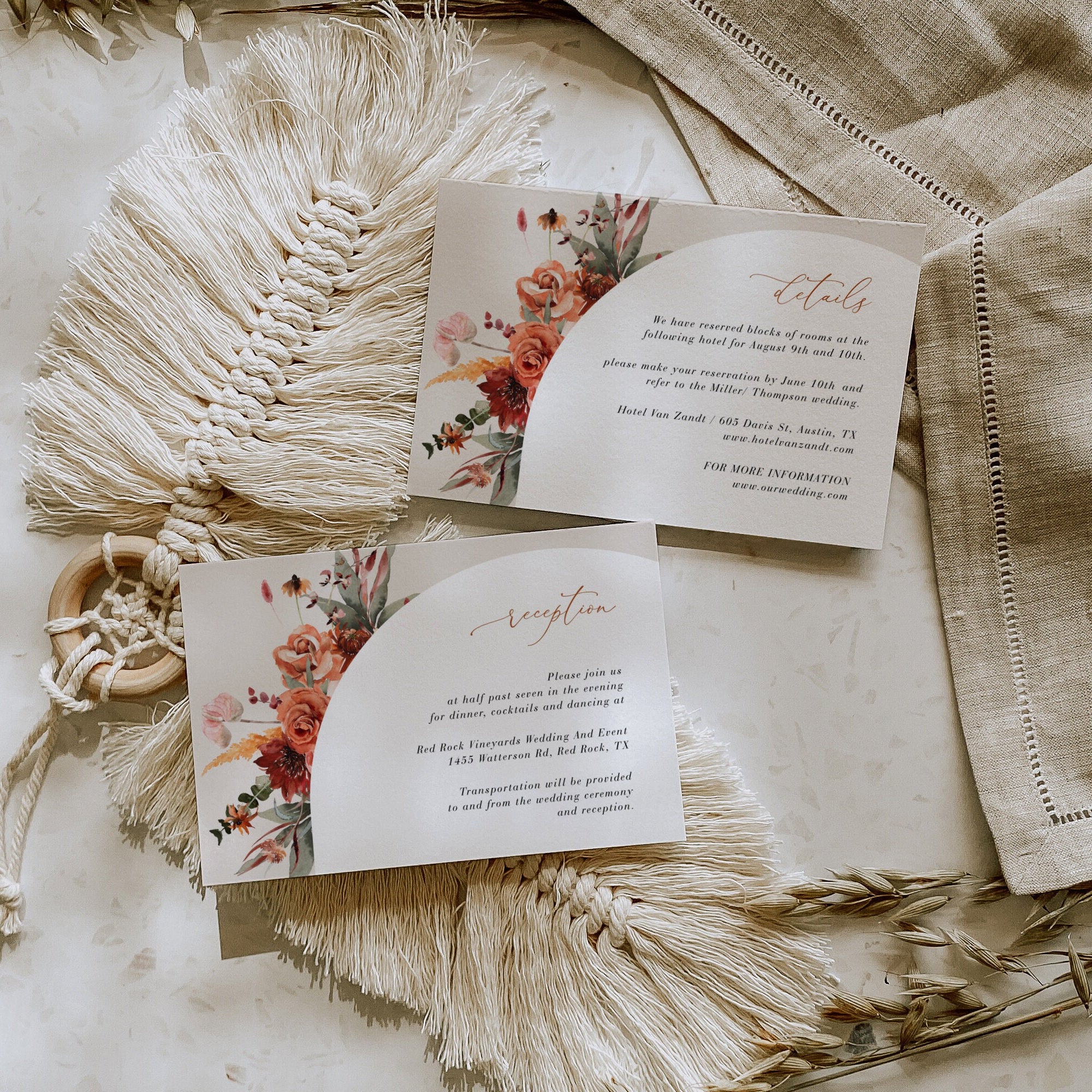 SCARLETT Boho Wedding Invitations with Rsvp Template