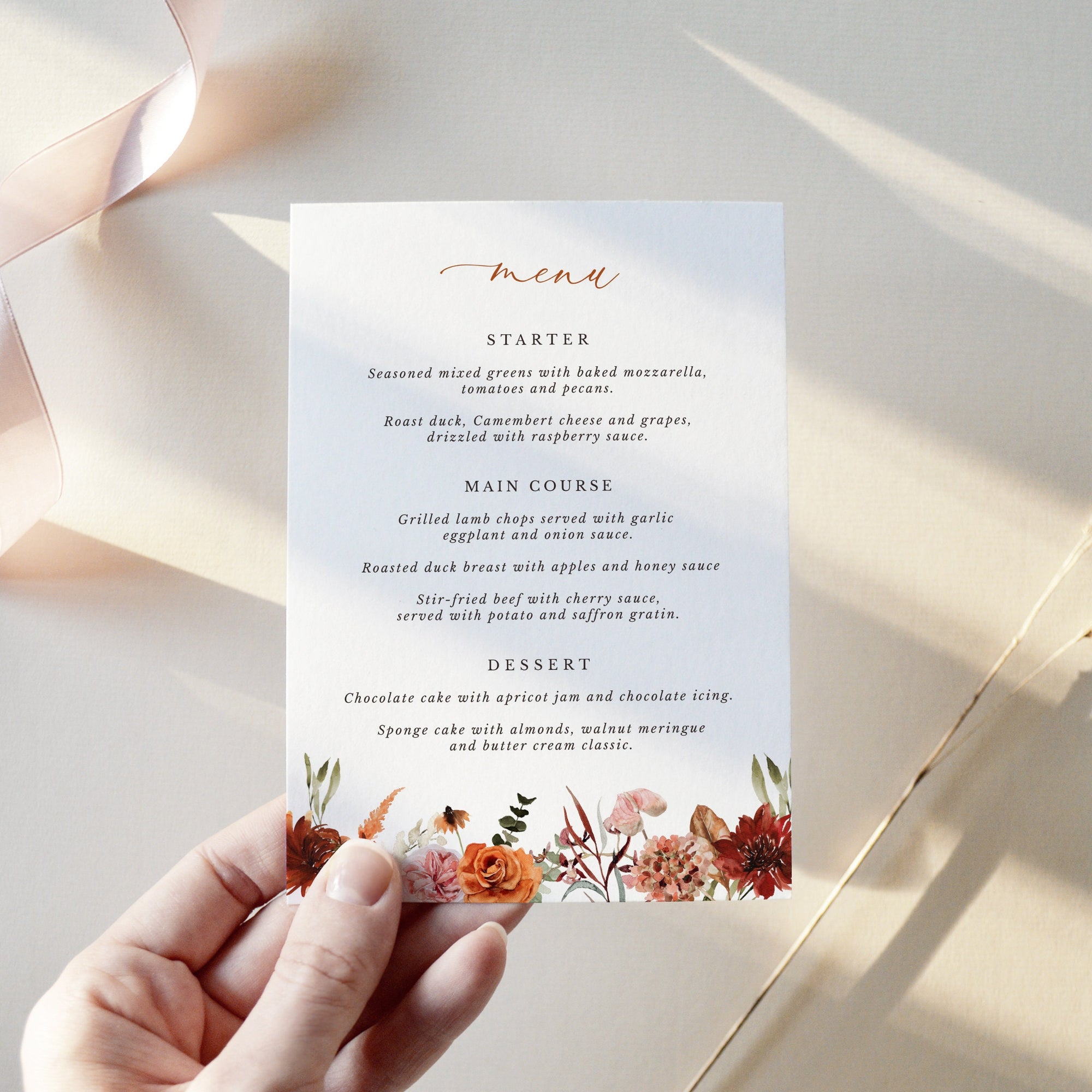 SCARLETT Boho Wedding Menu Cards