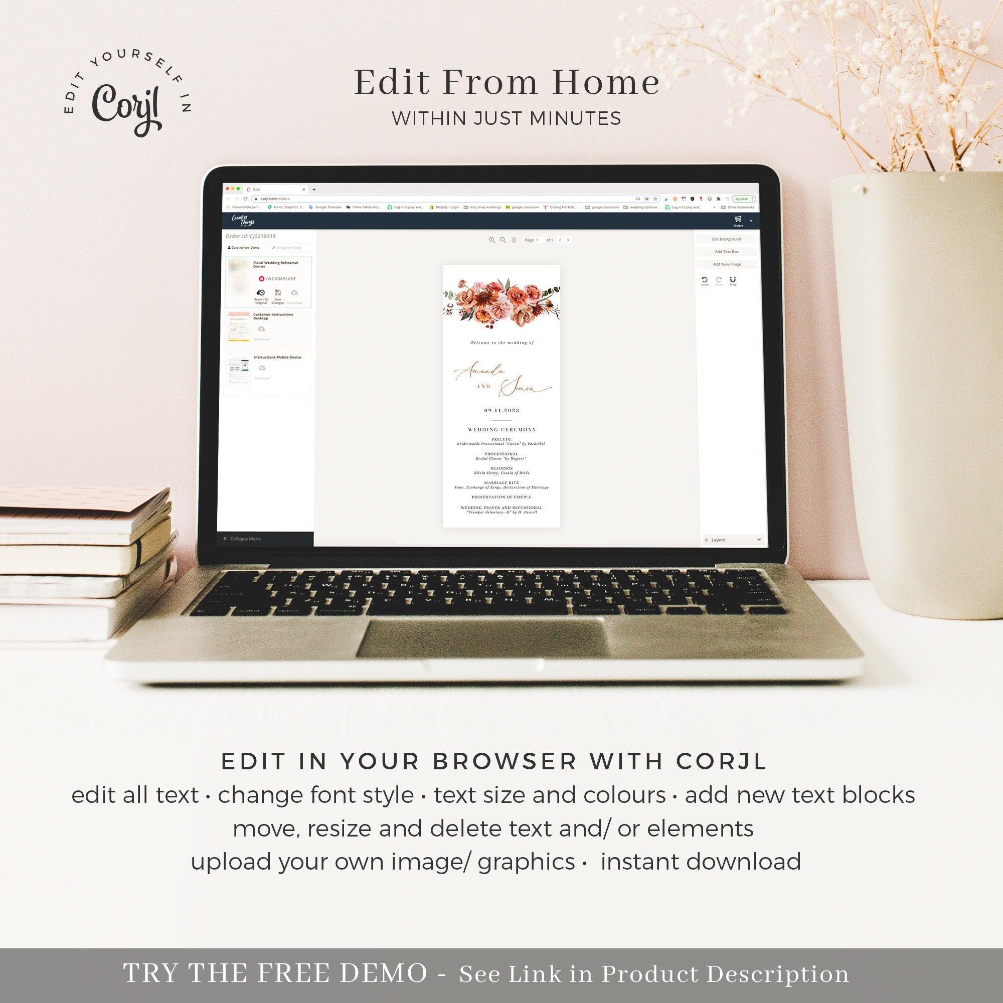 SCARLETT Boho Wedding Program Template