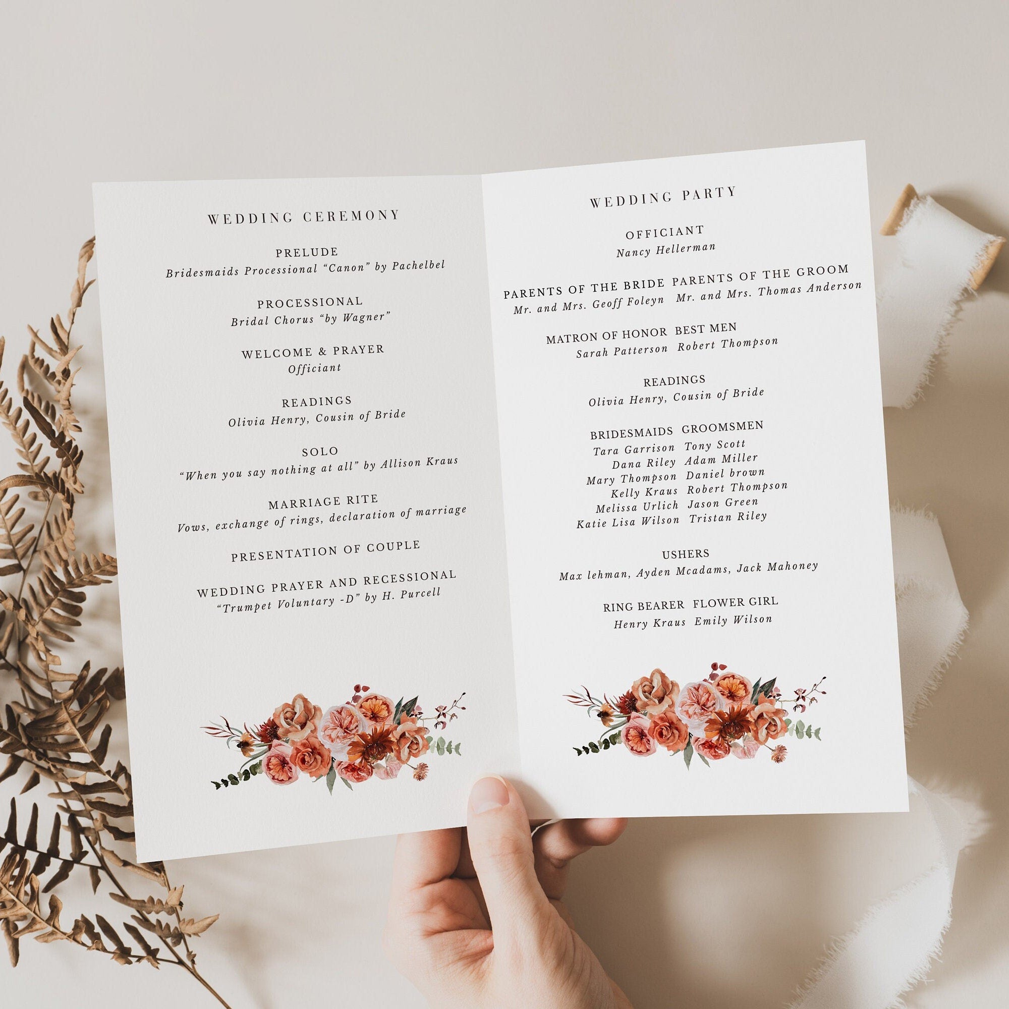 SCARLETT Boho Wedding Program Template
