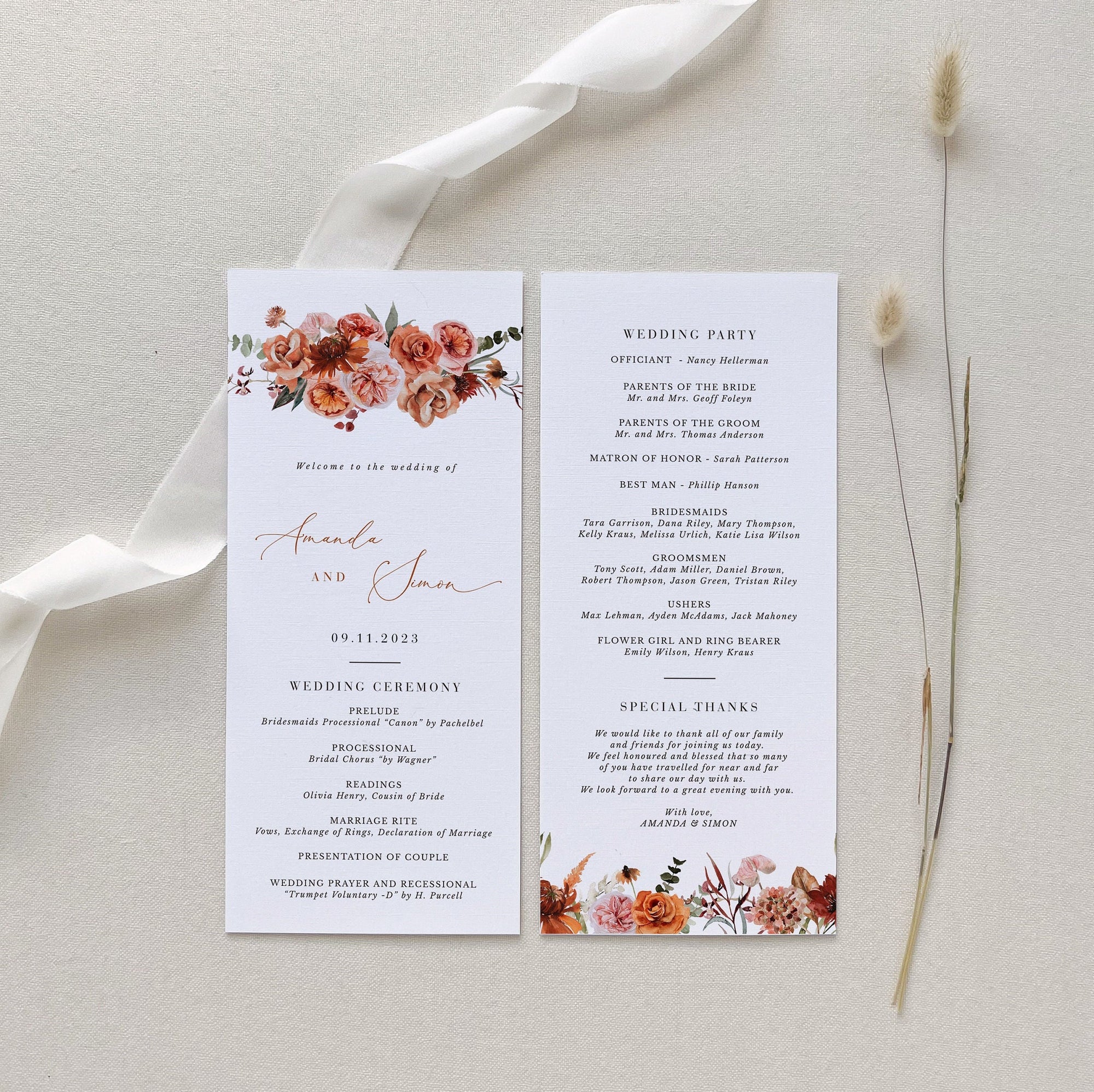 SCARLETT Boho Wedding Program Template