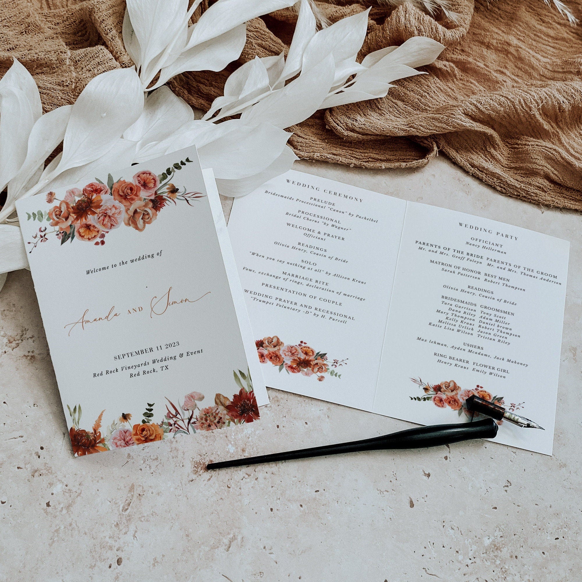 SCARLETT Boho Wedding Program Template