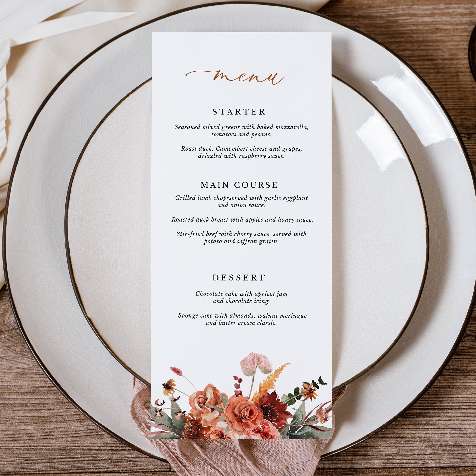 SCARLETT Boho Wedding Menu Cards