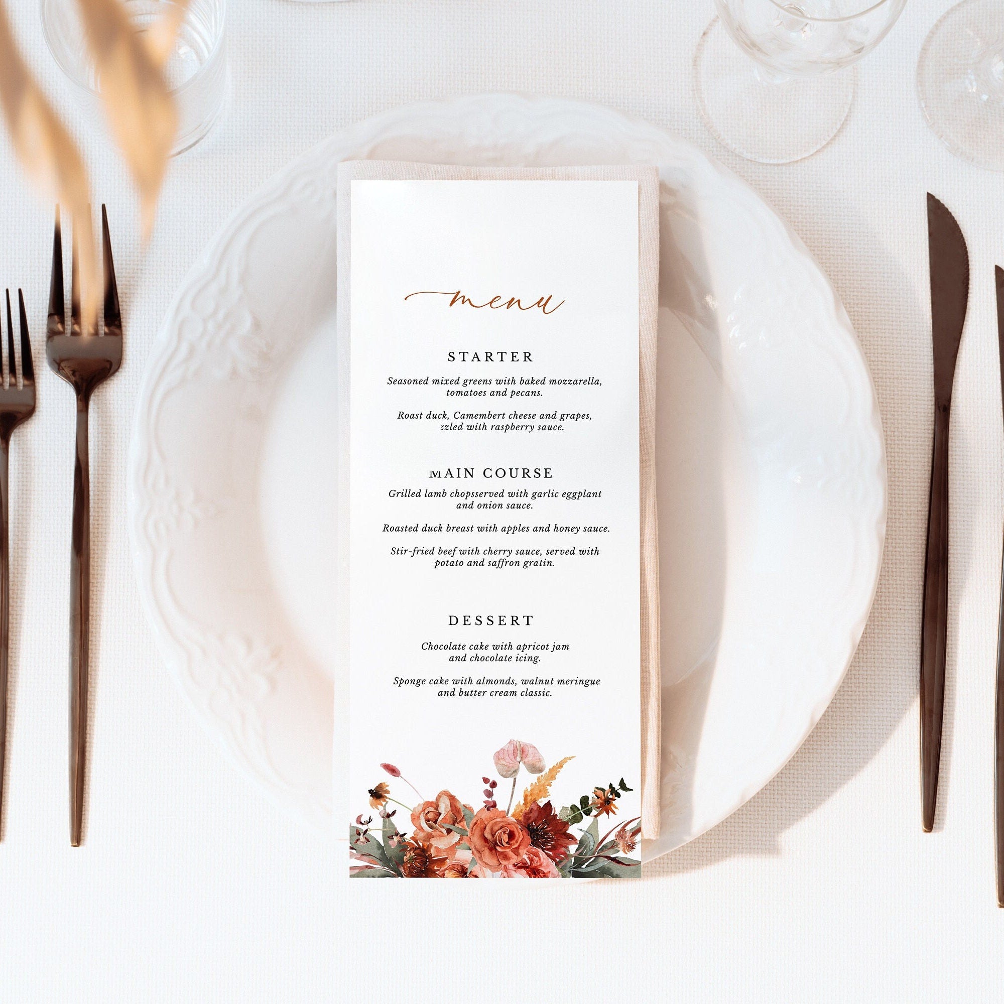 SCARLETT Boho Wedding Menu Cards