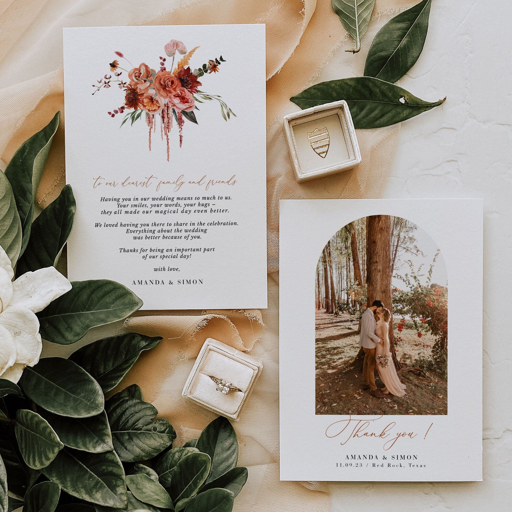 SCARLETT Template for Wedding Thank You Cards Boho Style