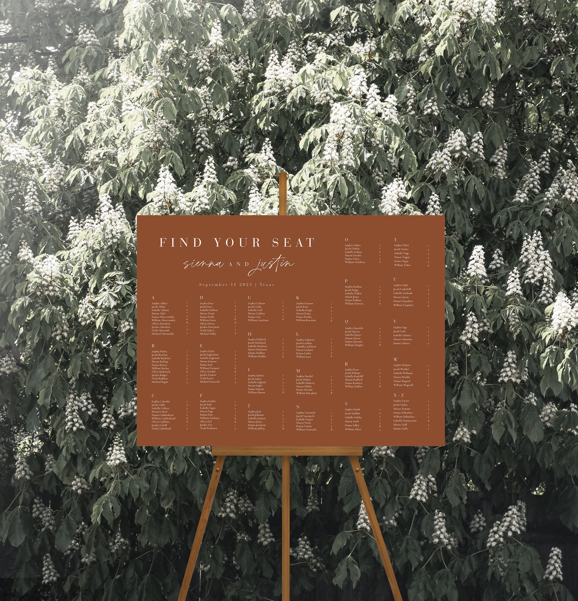 SIENNA Alphabetical Seating Chart Wedding Template