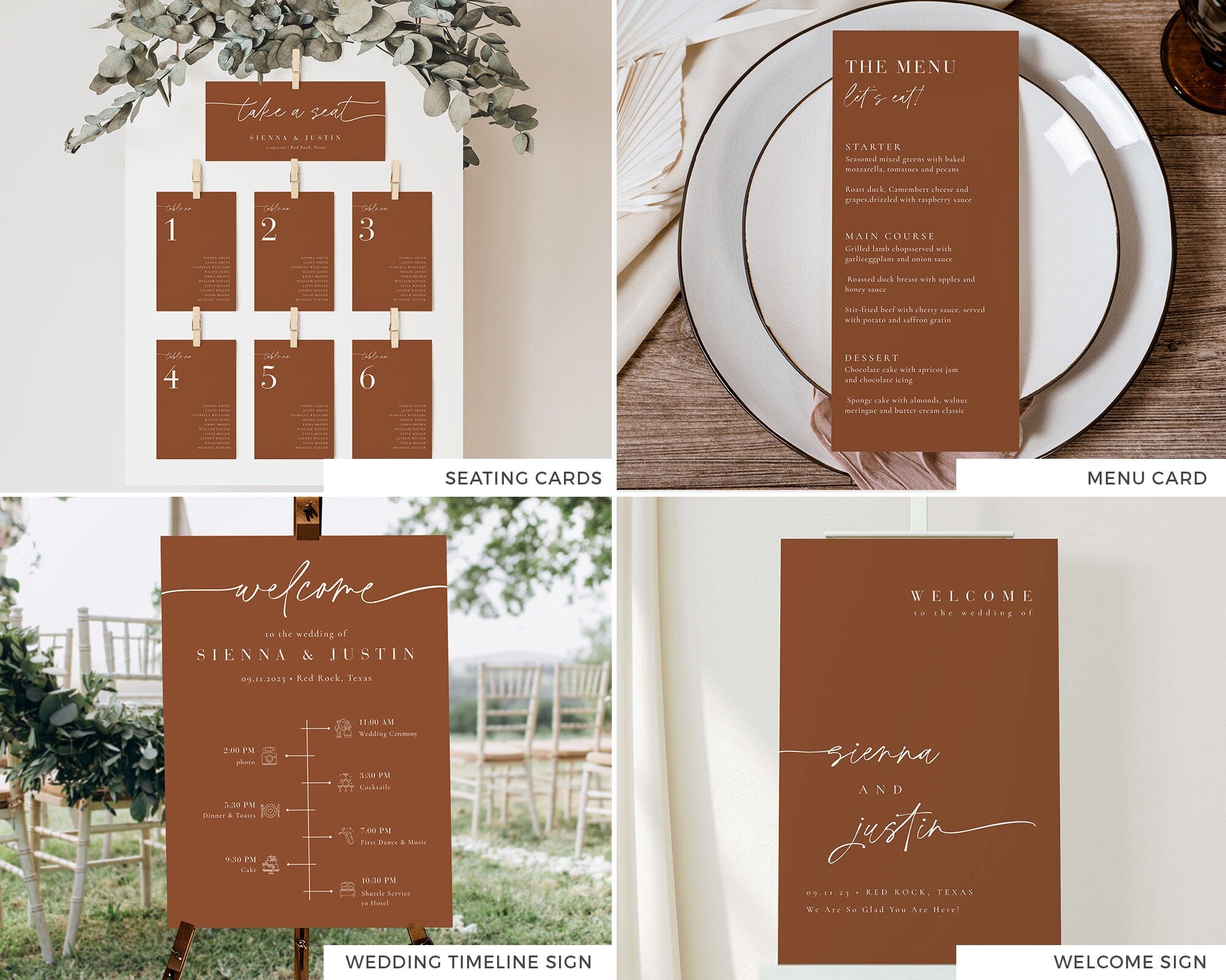 SIENNA Terracotta Wedding Printable Stationery Template Bundle