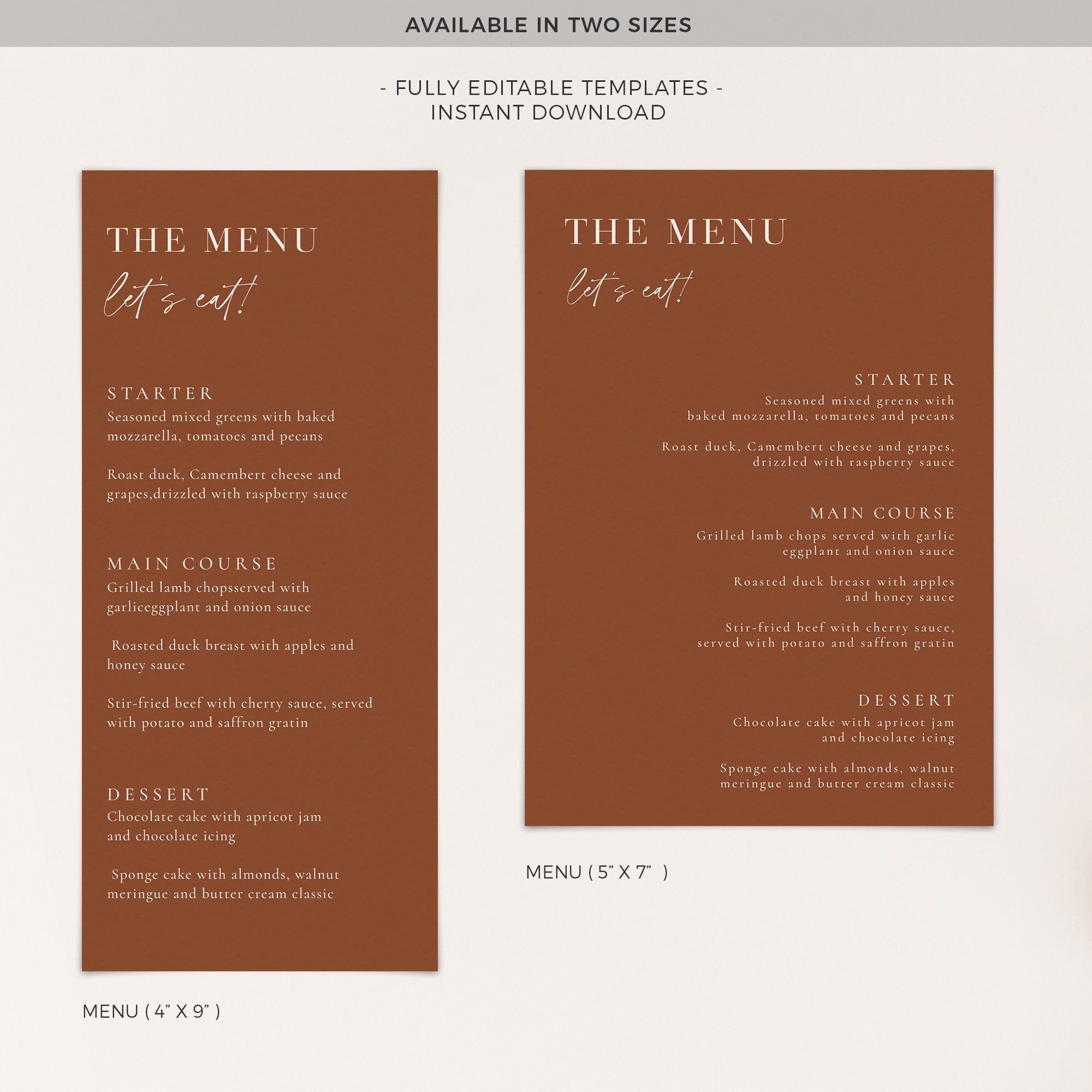 SIENNA Terracotta Wedding Menu Template