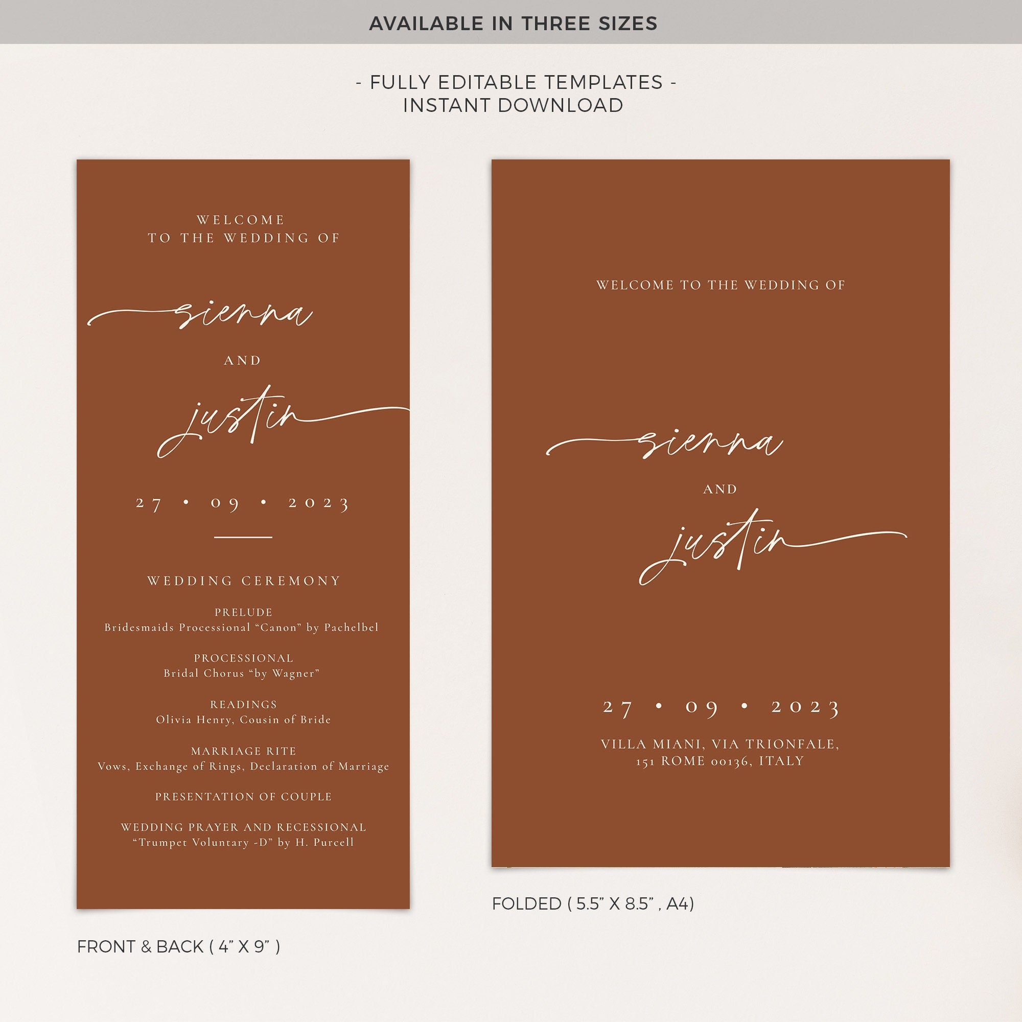 SIENNA Terracotta Wedding Program Template