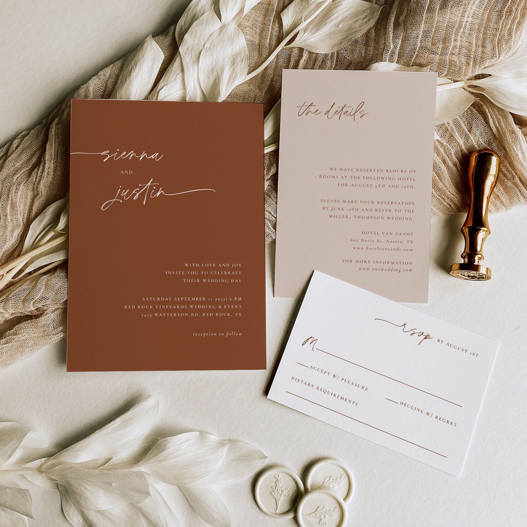 SIENNA Terracotta Wedding Printable Stationery Template Bundle