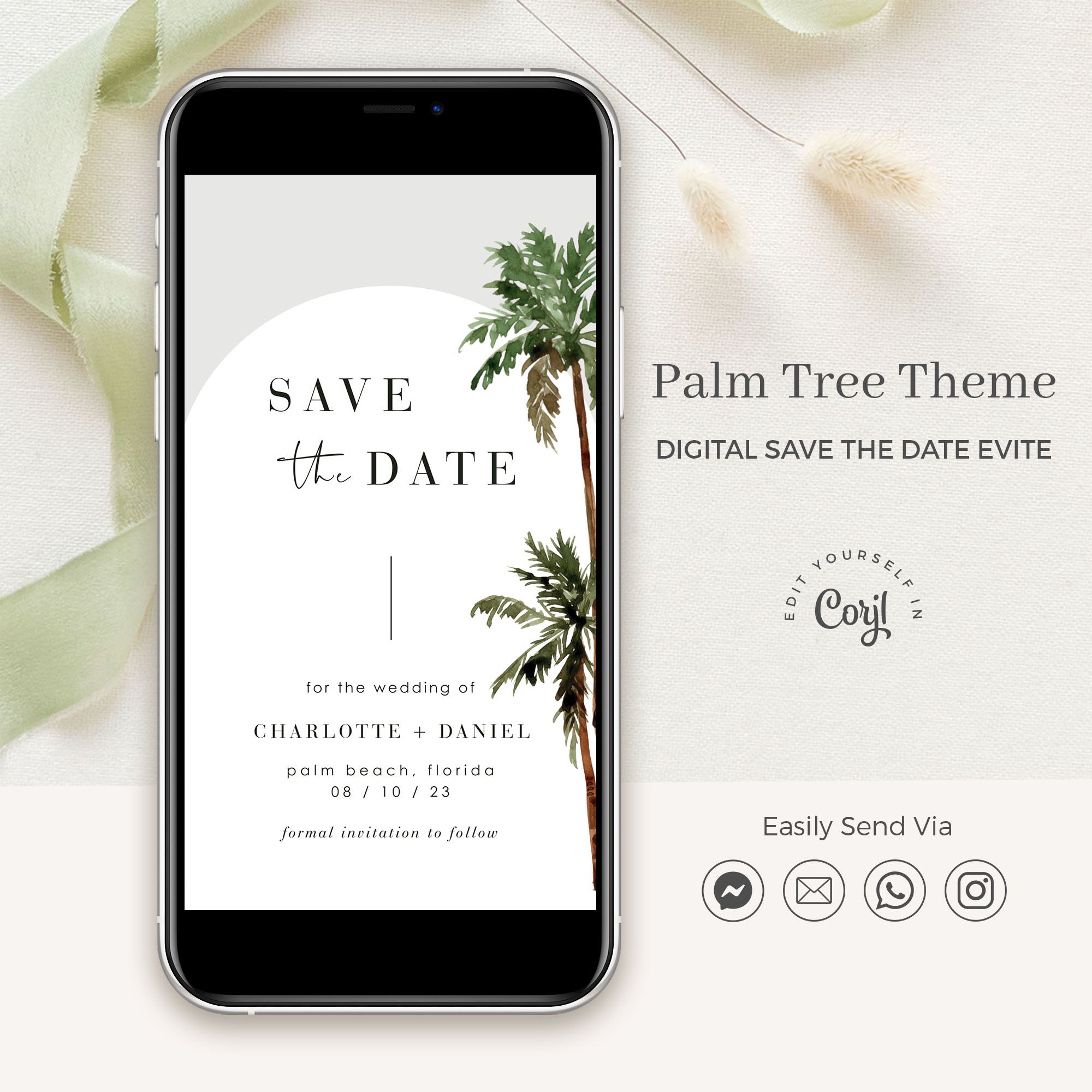 KONA Palm Tree Save the Date Digital