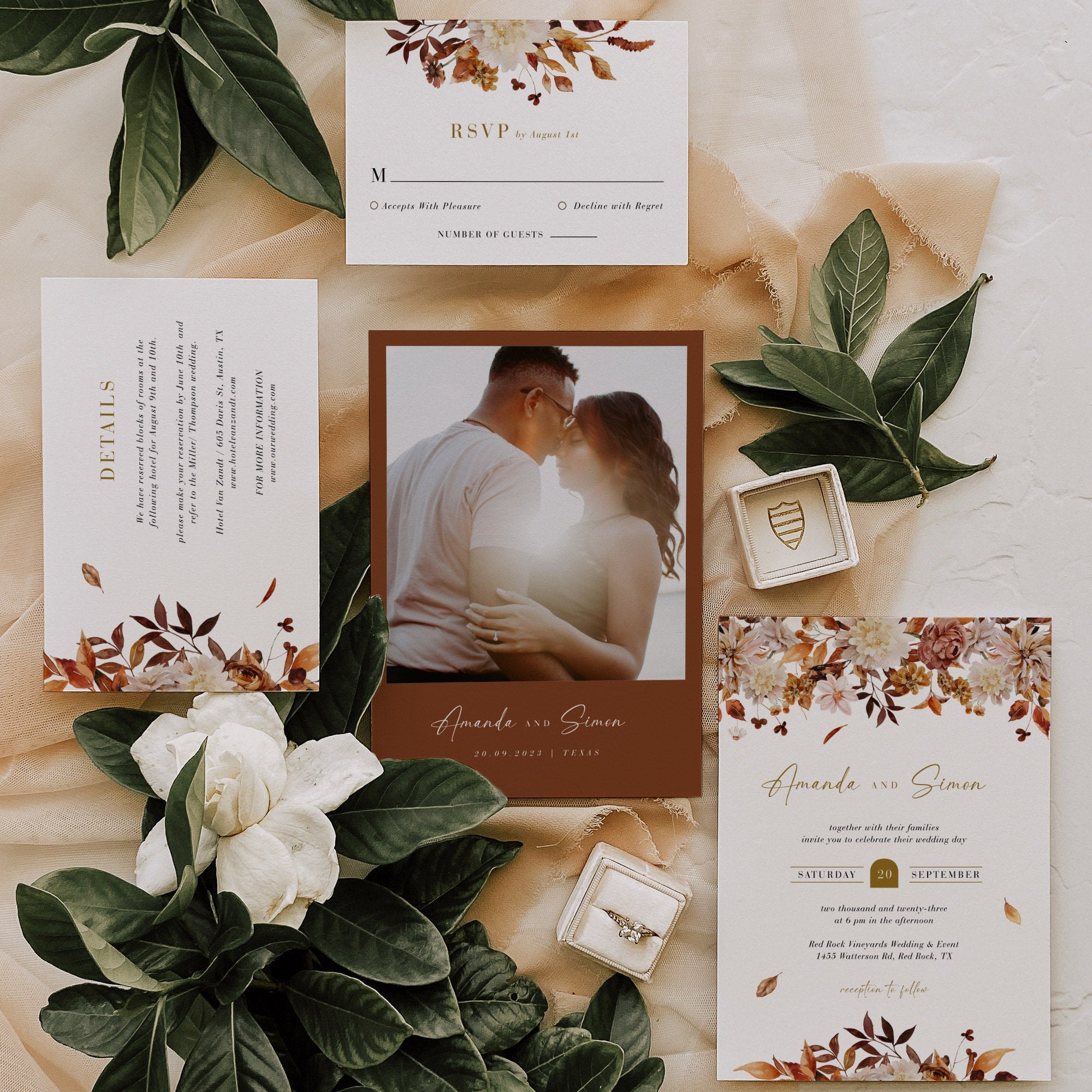 MARIGOLD Fall Wedding Invitation with Rsvp Template Set