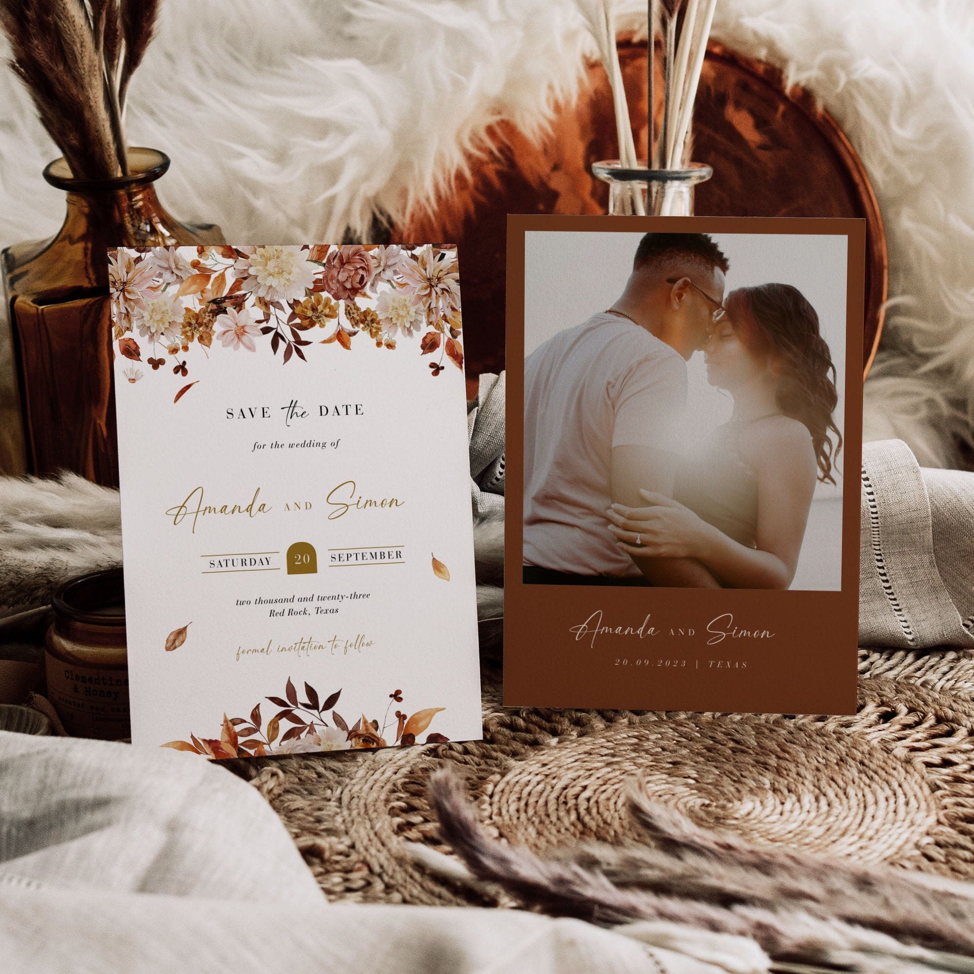 MARIGOLD Fall Wedding Save the Date Template with Photo