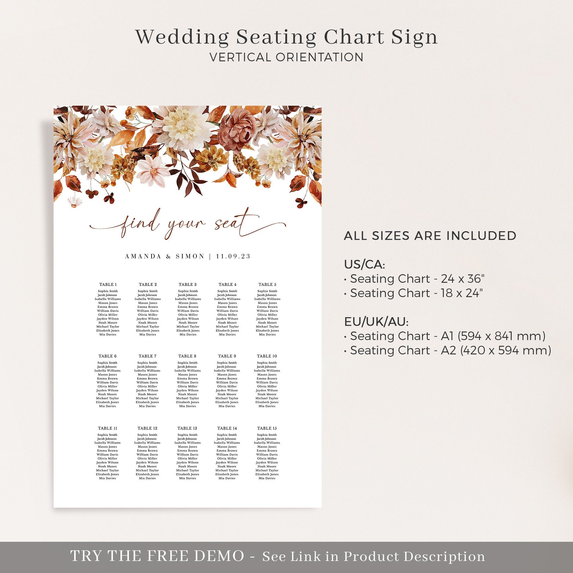 MARIGOLD Find Your Seat Wedding Sign Template