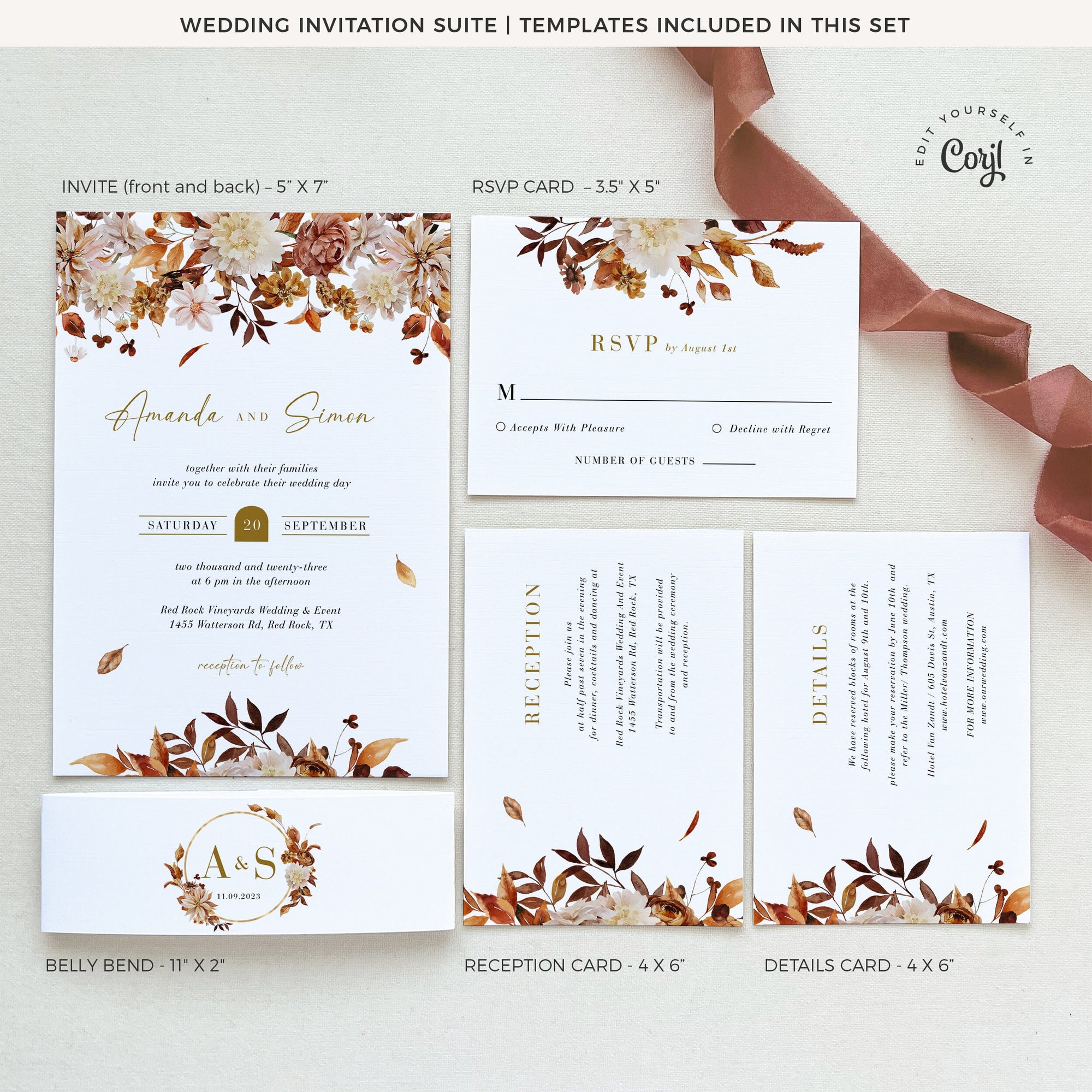 MARIGOLD Fall Wedding Invitation with Rsvp Template Set